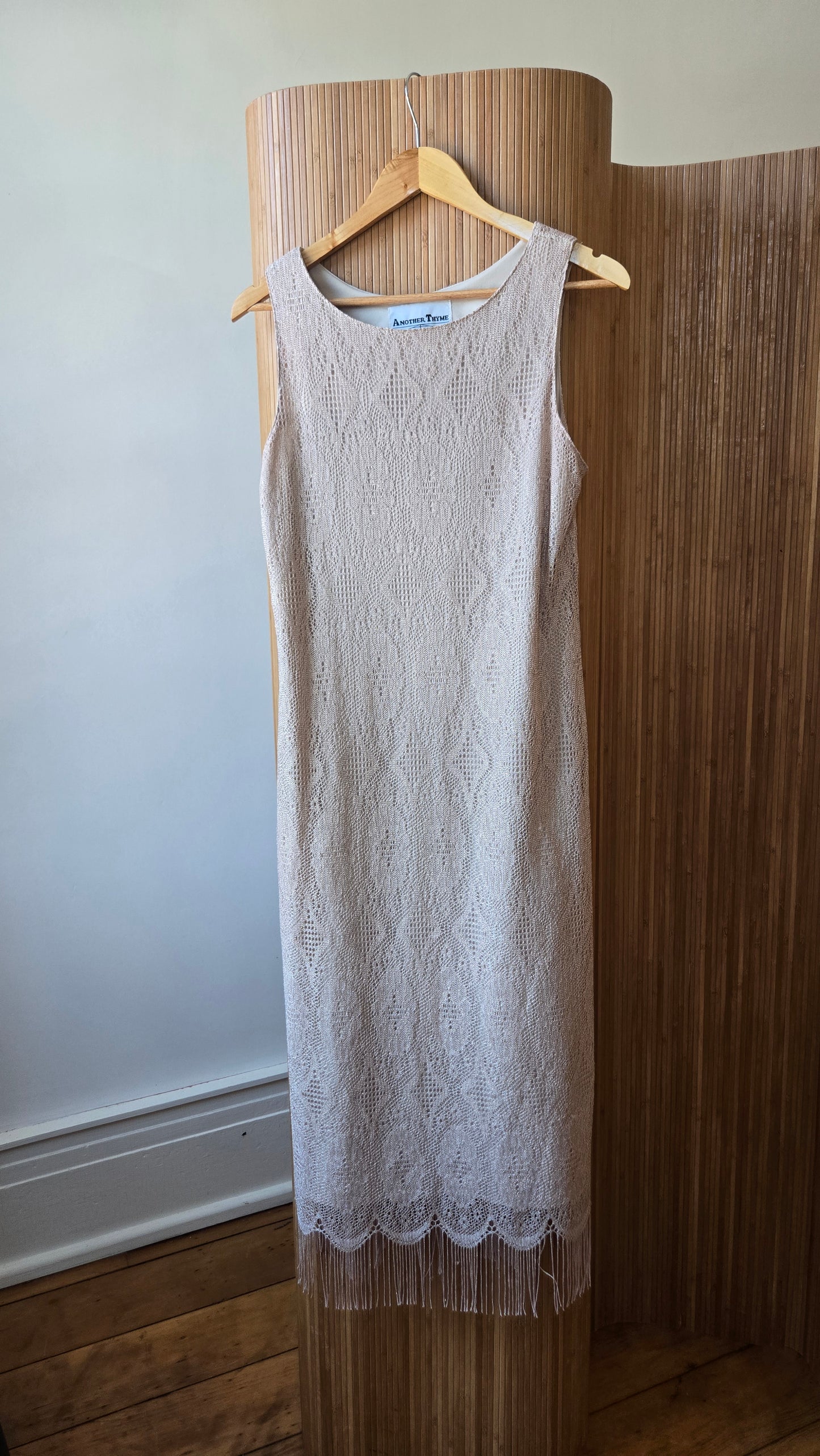 Another Thyme glitter fringe crochet gown