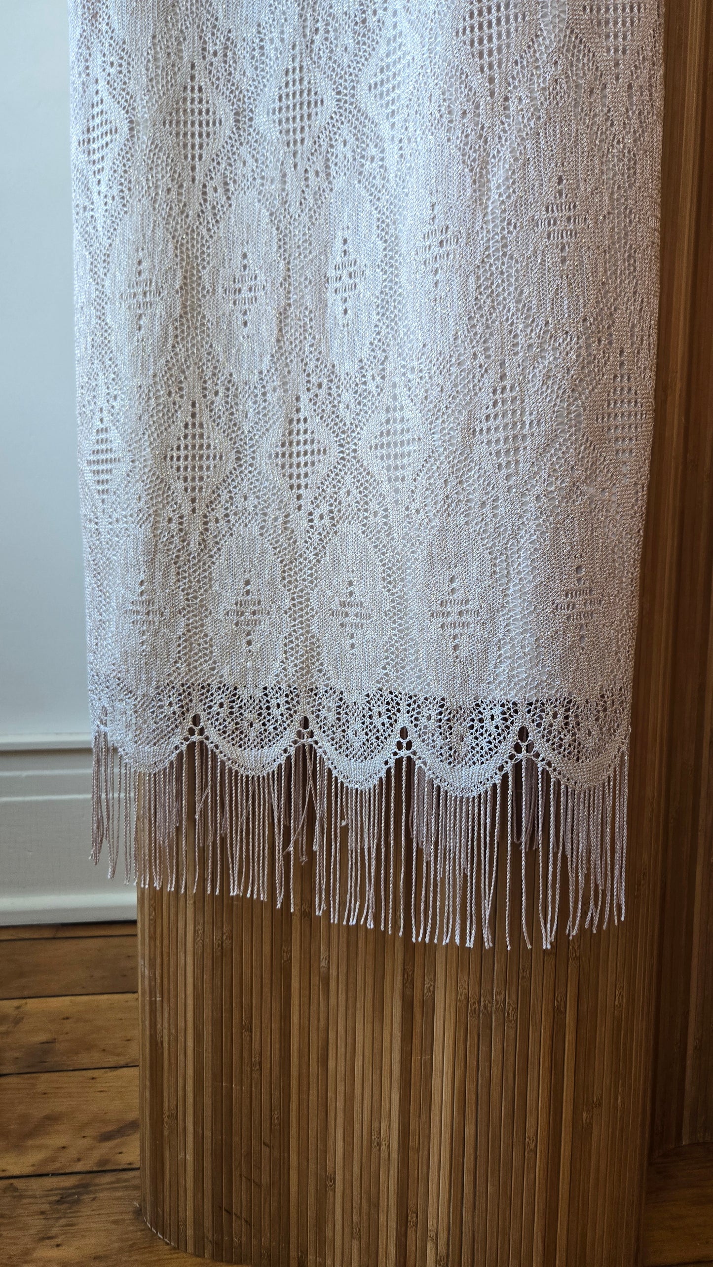 Another Thyme glitter fringe crochet gown