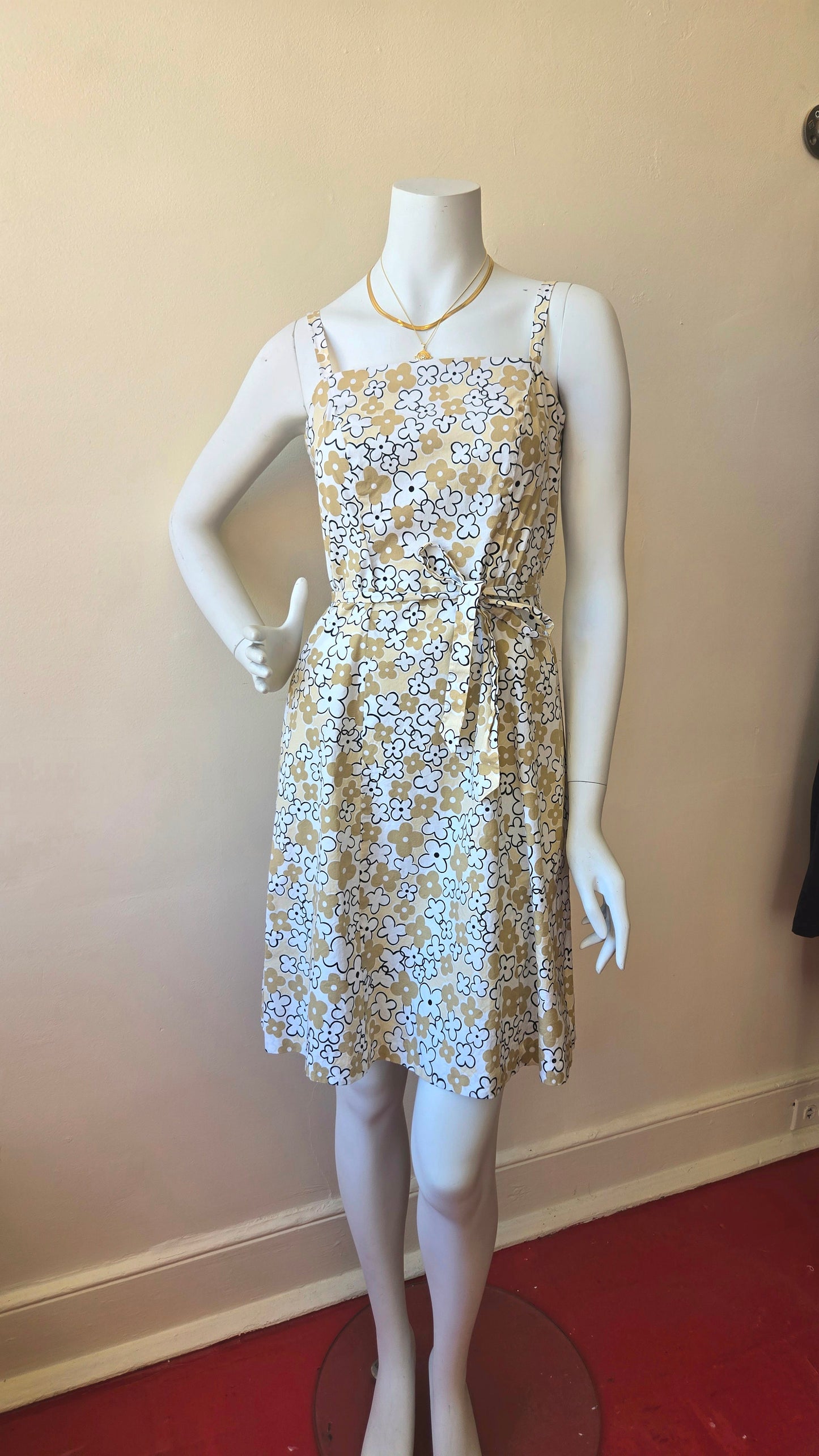 Yves Cossette pop art floral dress w belt