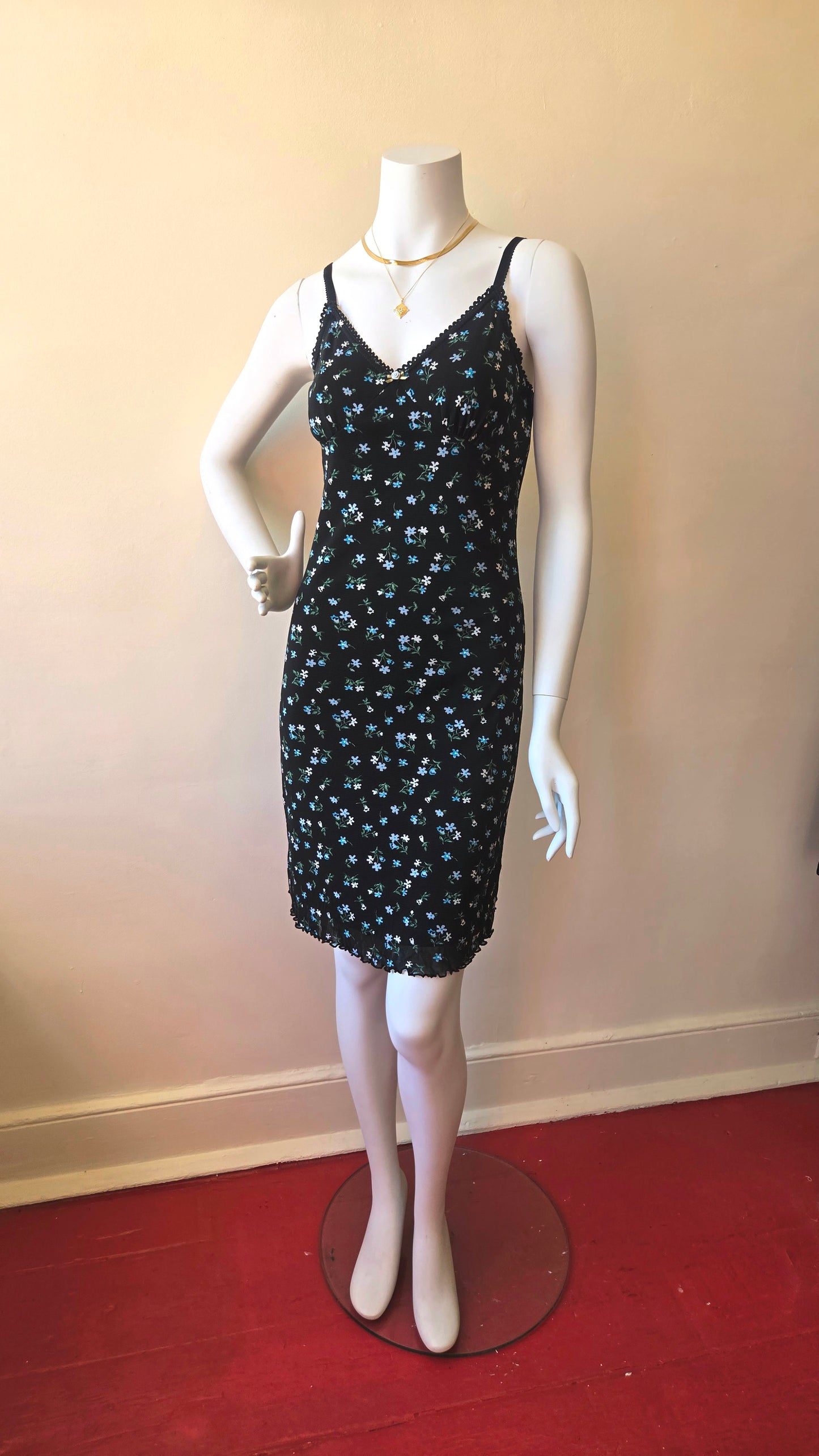 Boutique Europa mesh blue floral slip dress