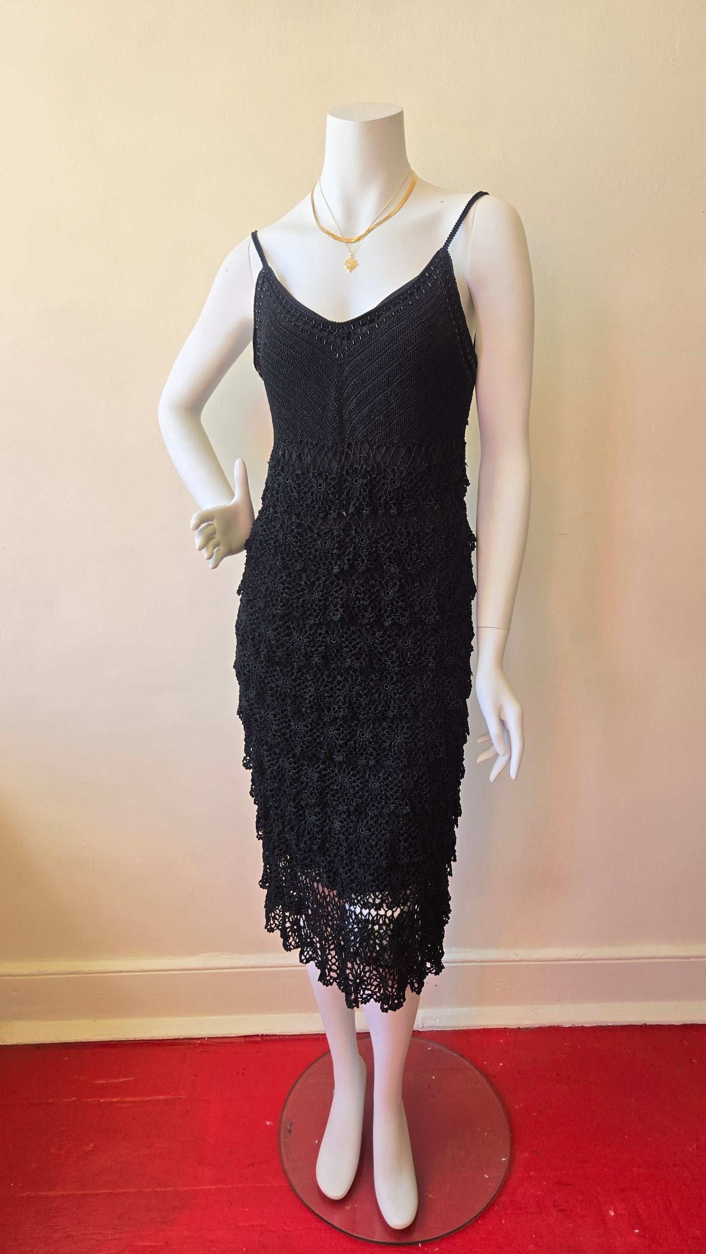 Etoile black tiered crochet dress