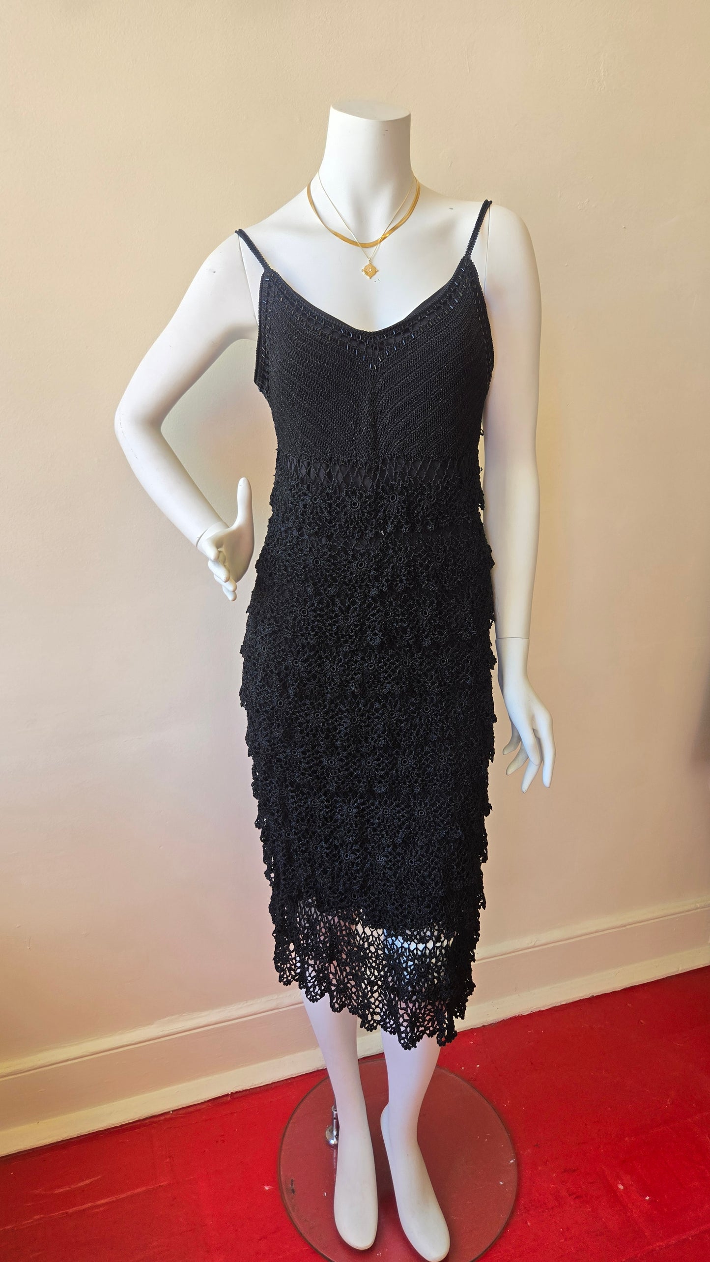 Etoile black tiered crochet dress