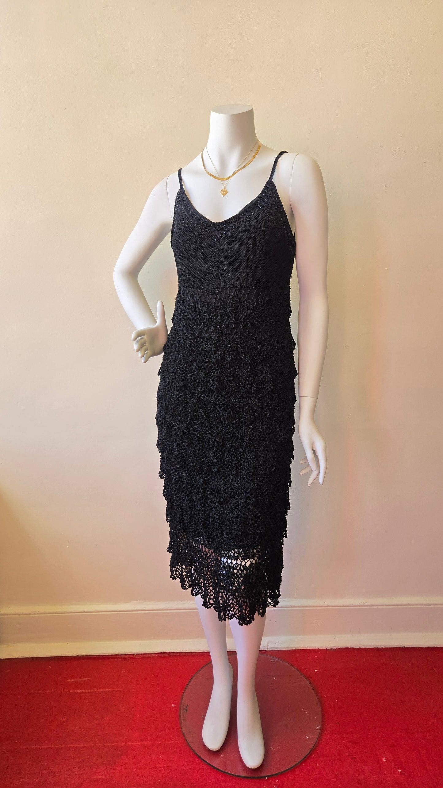 Etoile black tiered crochet dress