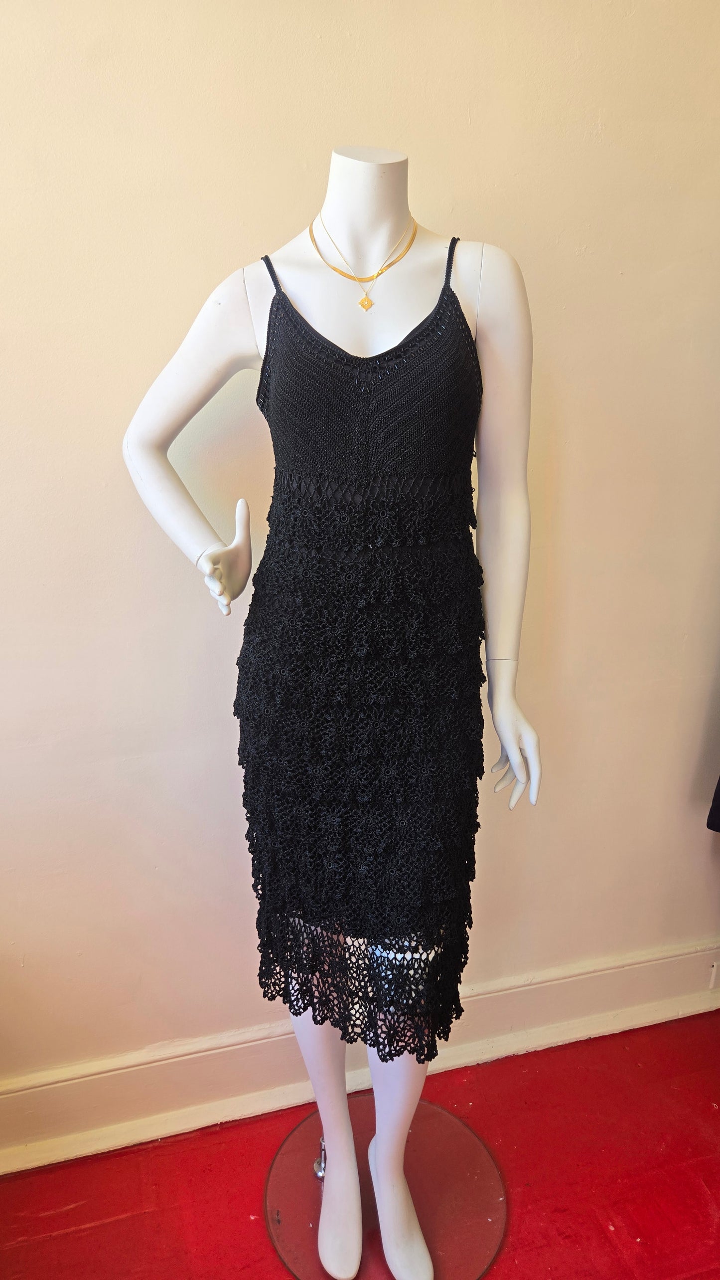 Etoile black tiered crochet dress