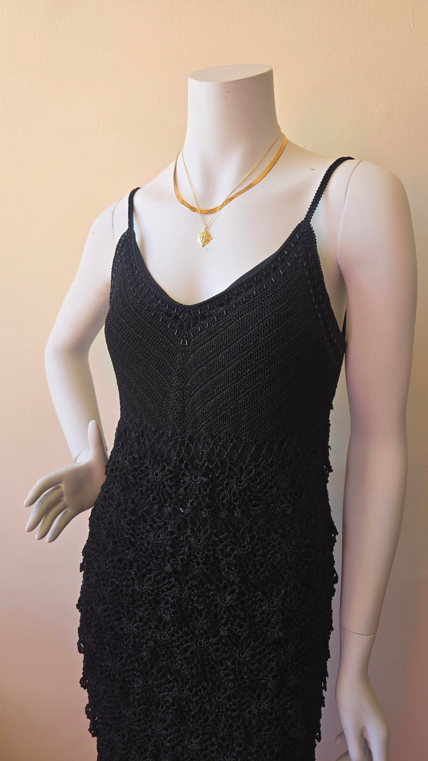 Etoile black tiered crochet dress