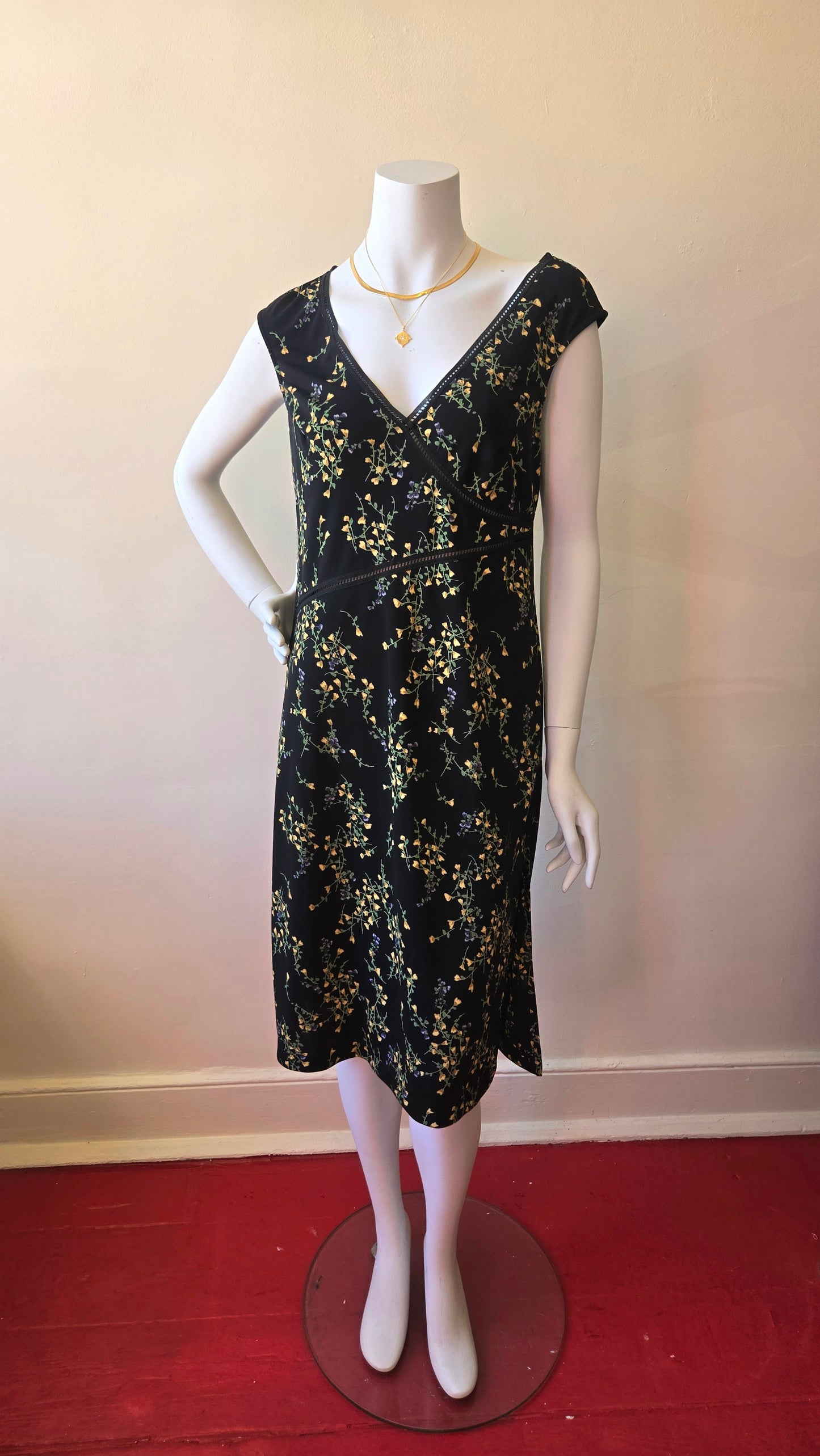 BCBG floral asymmetric cut-out trim dress
