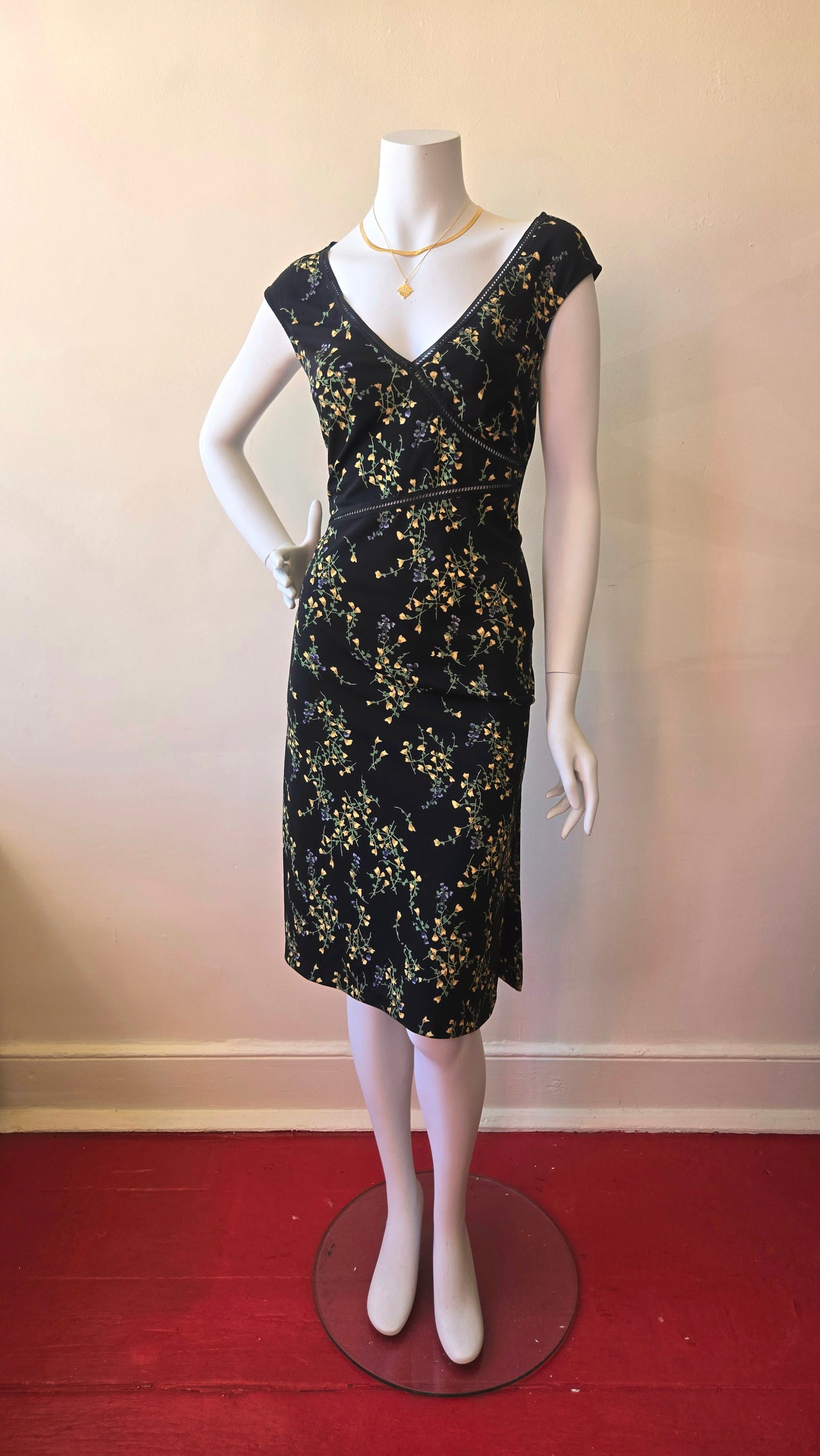 BCBG floral asymmetric cut-out trim dress
