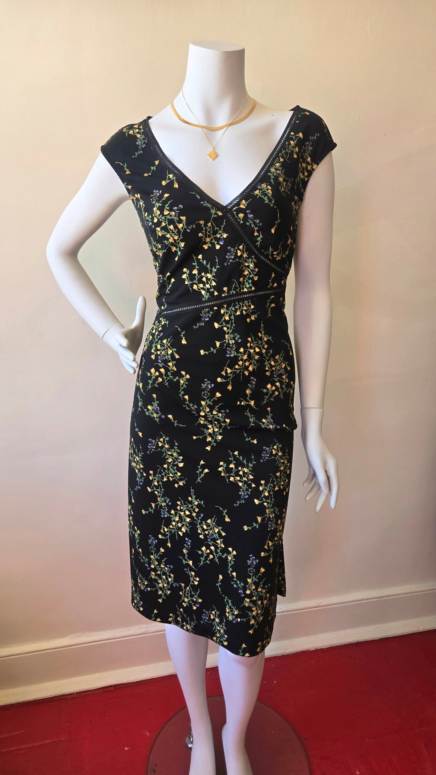 BCBG floral asymmetric cut-out trim dress