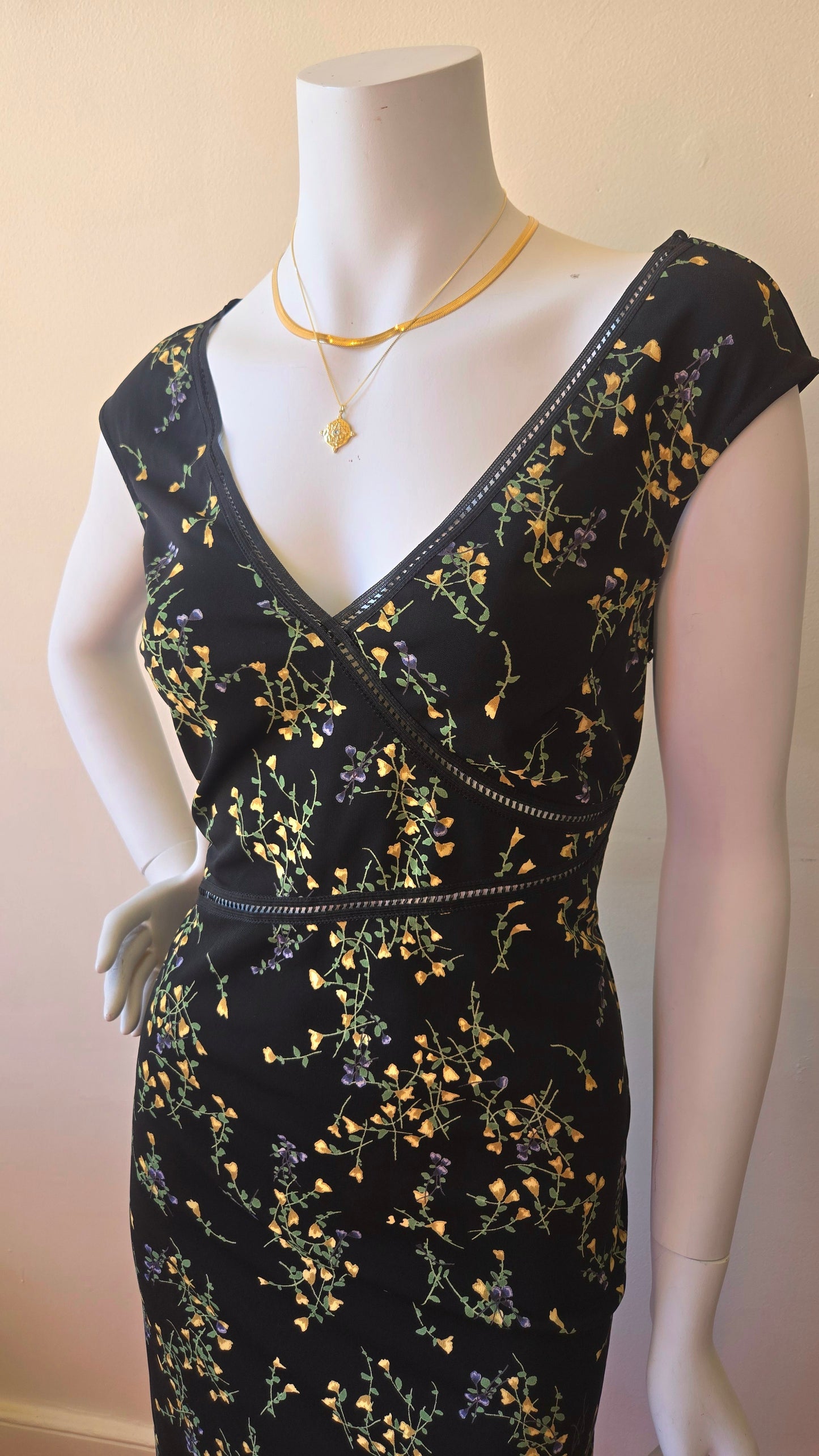 BCBG floral asymmetric cut-out trim dress