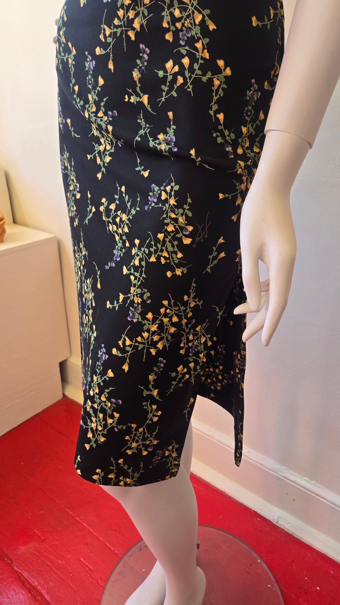 BCBG floral asymmetric cut-out trim dress