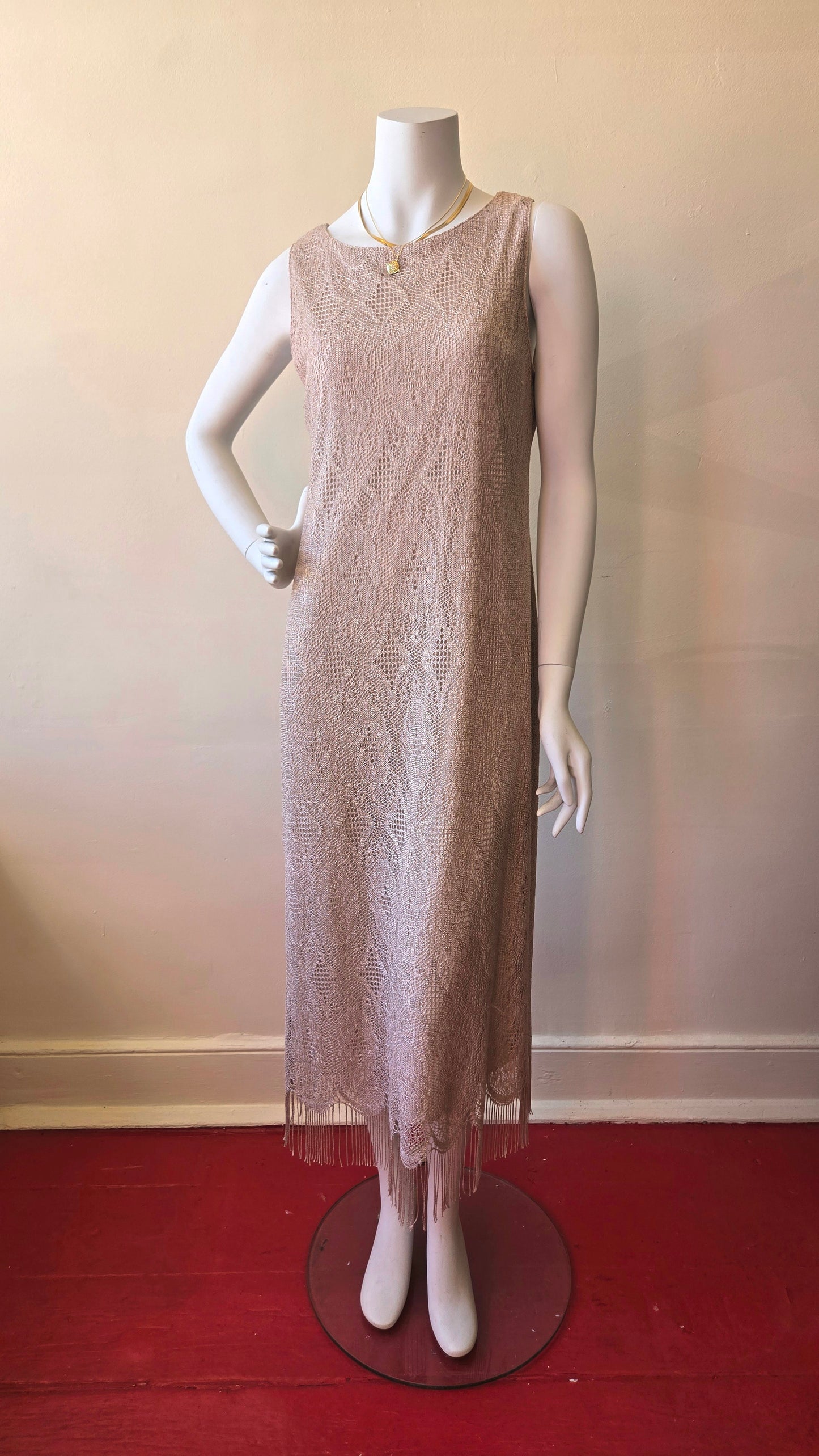 Another Thyme glitter fringe crochet gown