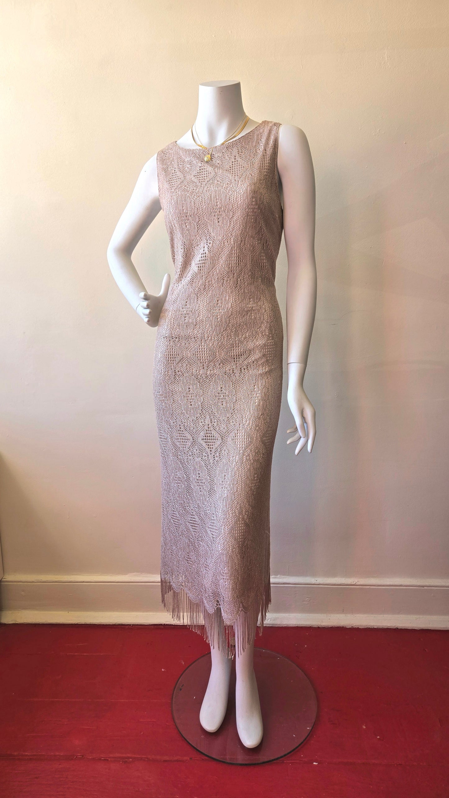 Another Thyme glitter fringe crochet gown