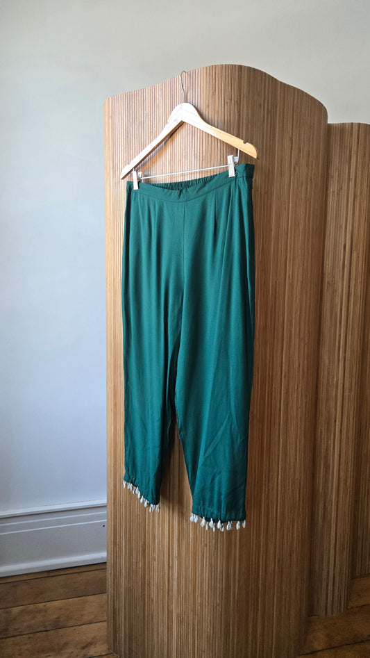 Green puka shell-trimmed pants!