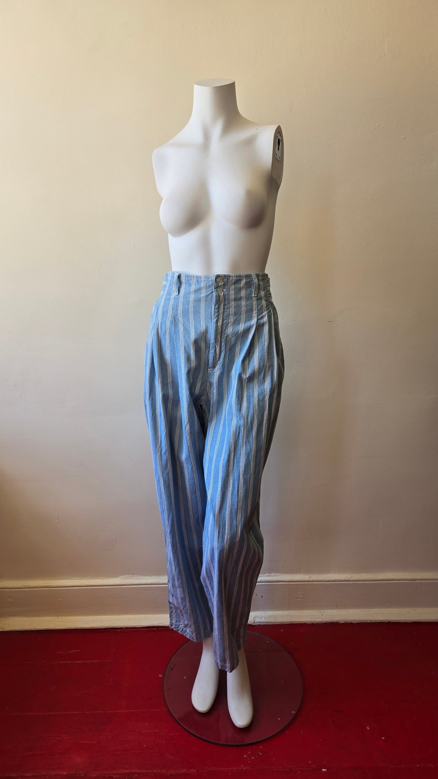 French Navy striped chambray pant set