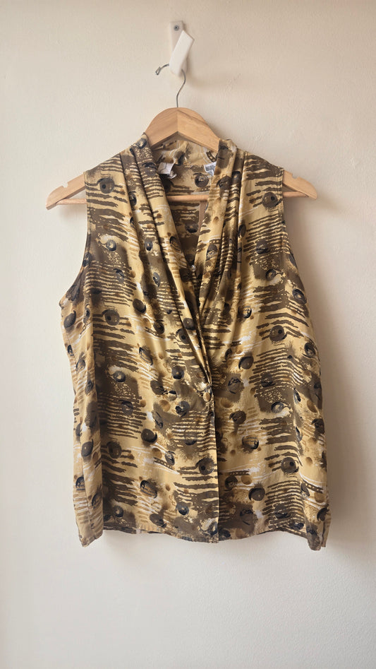 SLB tan print silk blouse