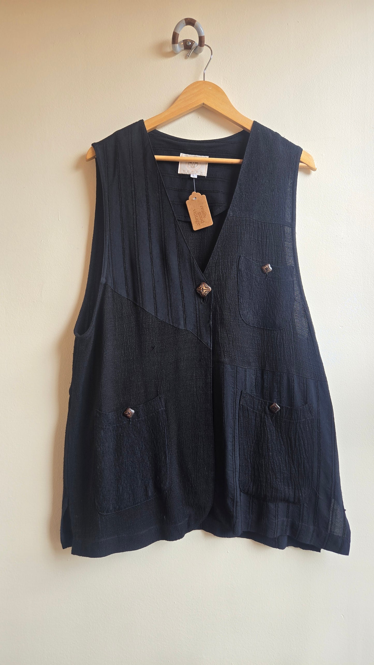 Black single button tunic vest