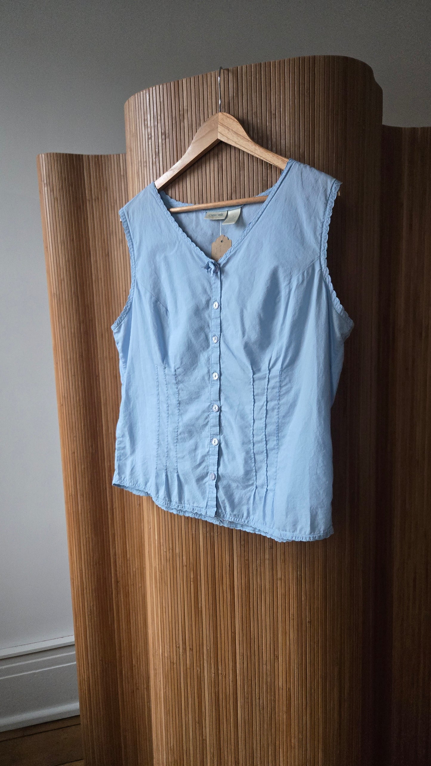 Powder blue pintuck tank
