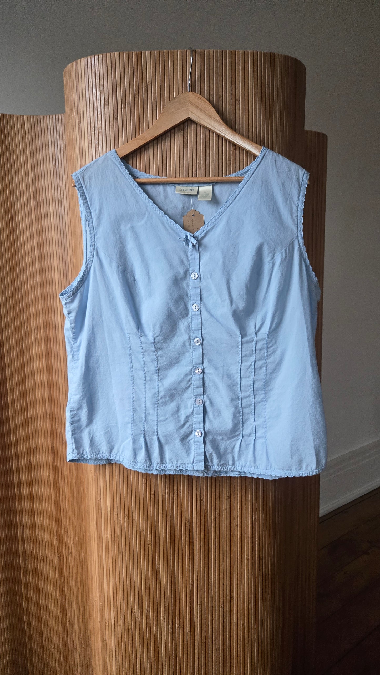 Powder blue pintuck tank