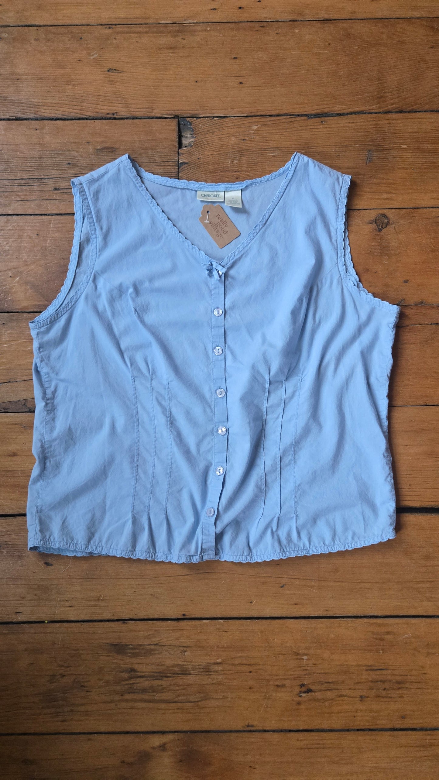 Powder blue pintuck tank