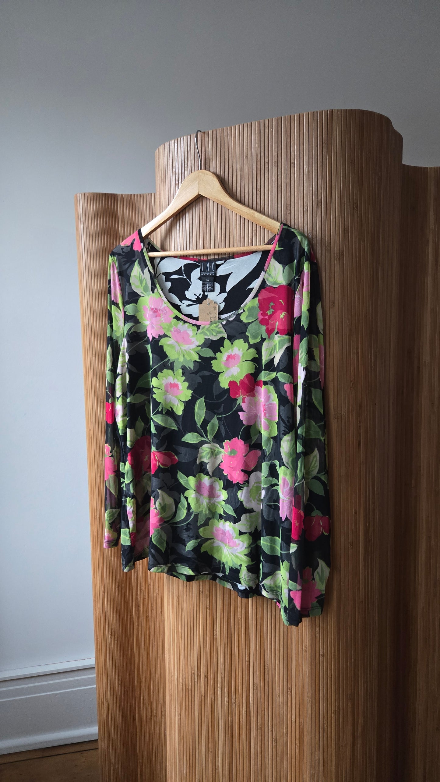 INC layered mesh floral top