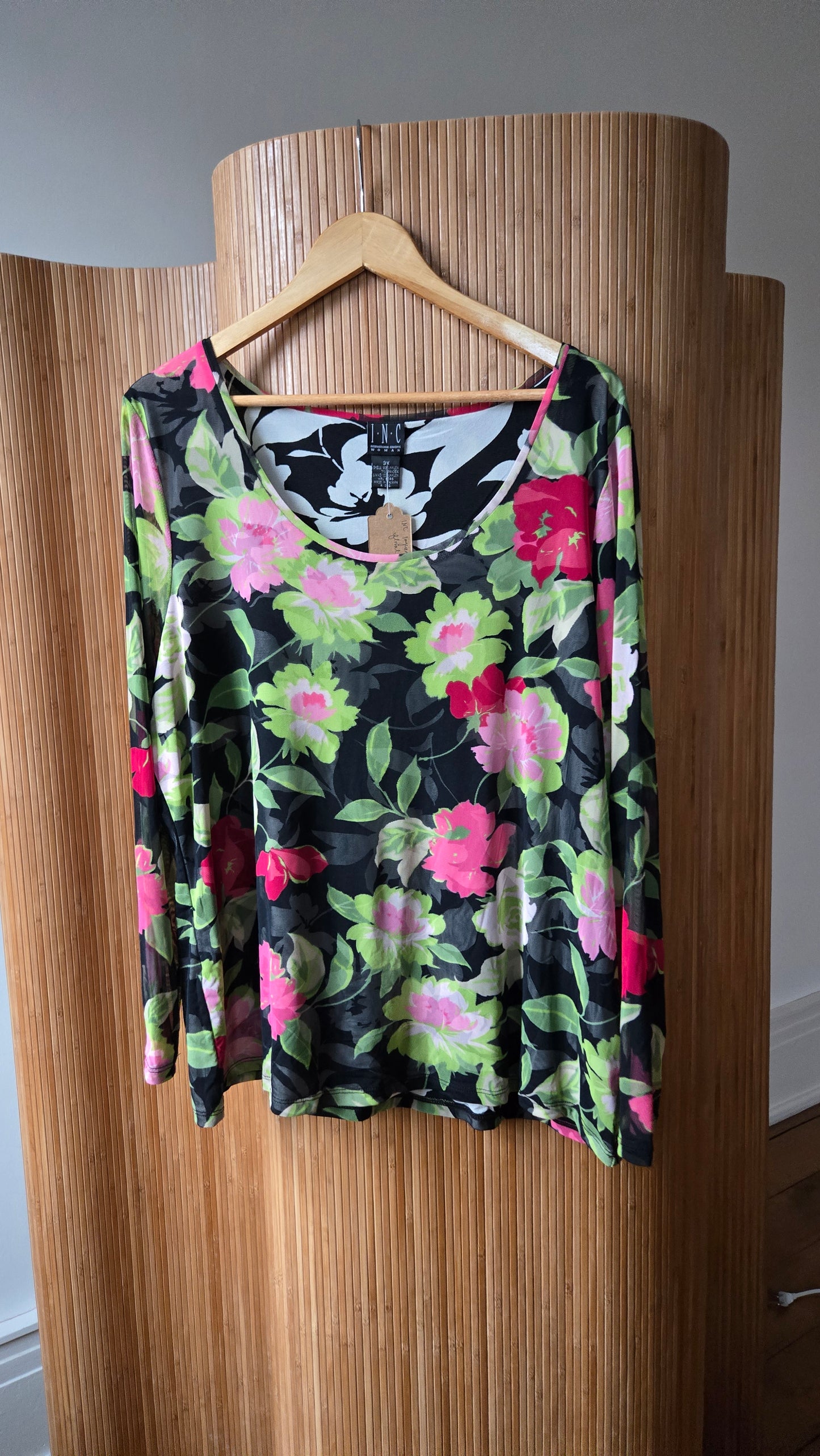 INC layered mesh floral top
