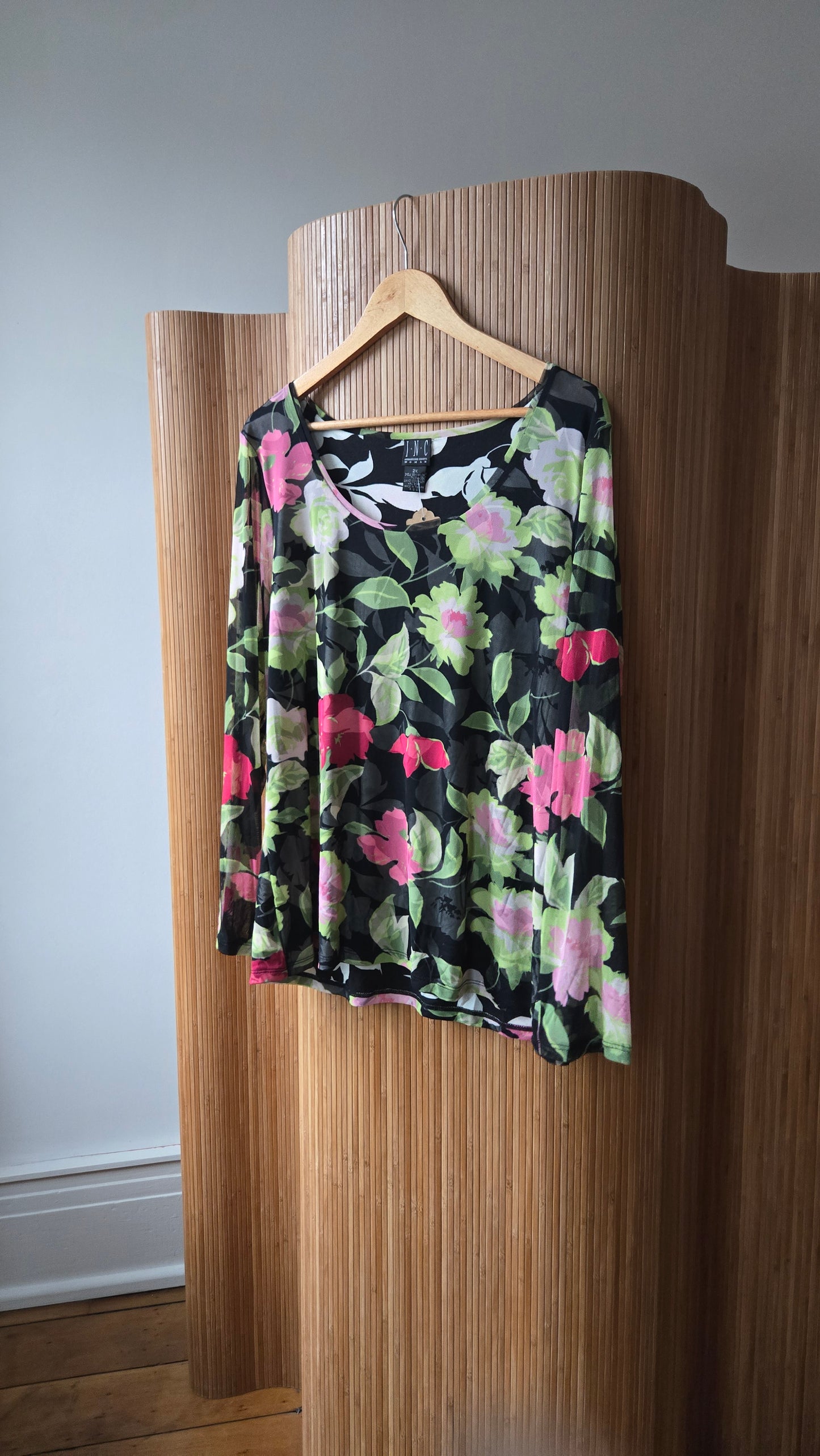 INC layered mesh floral top