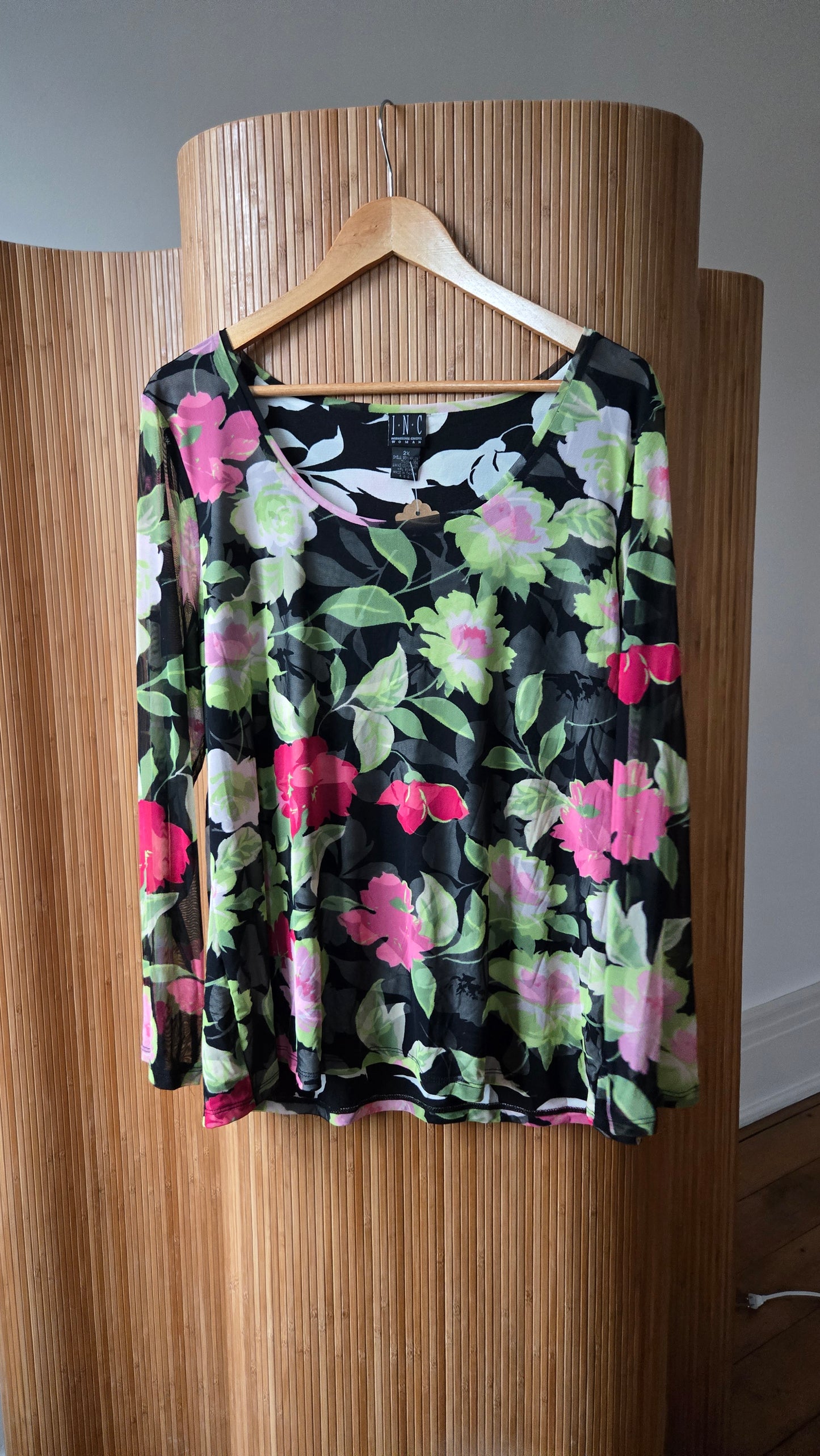 INC layered mesh floral top