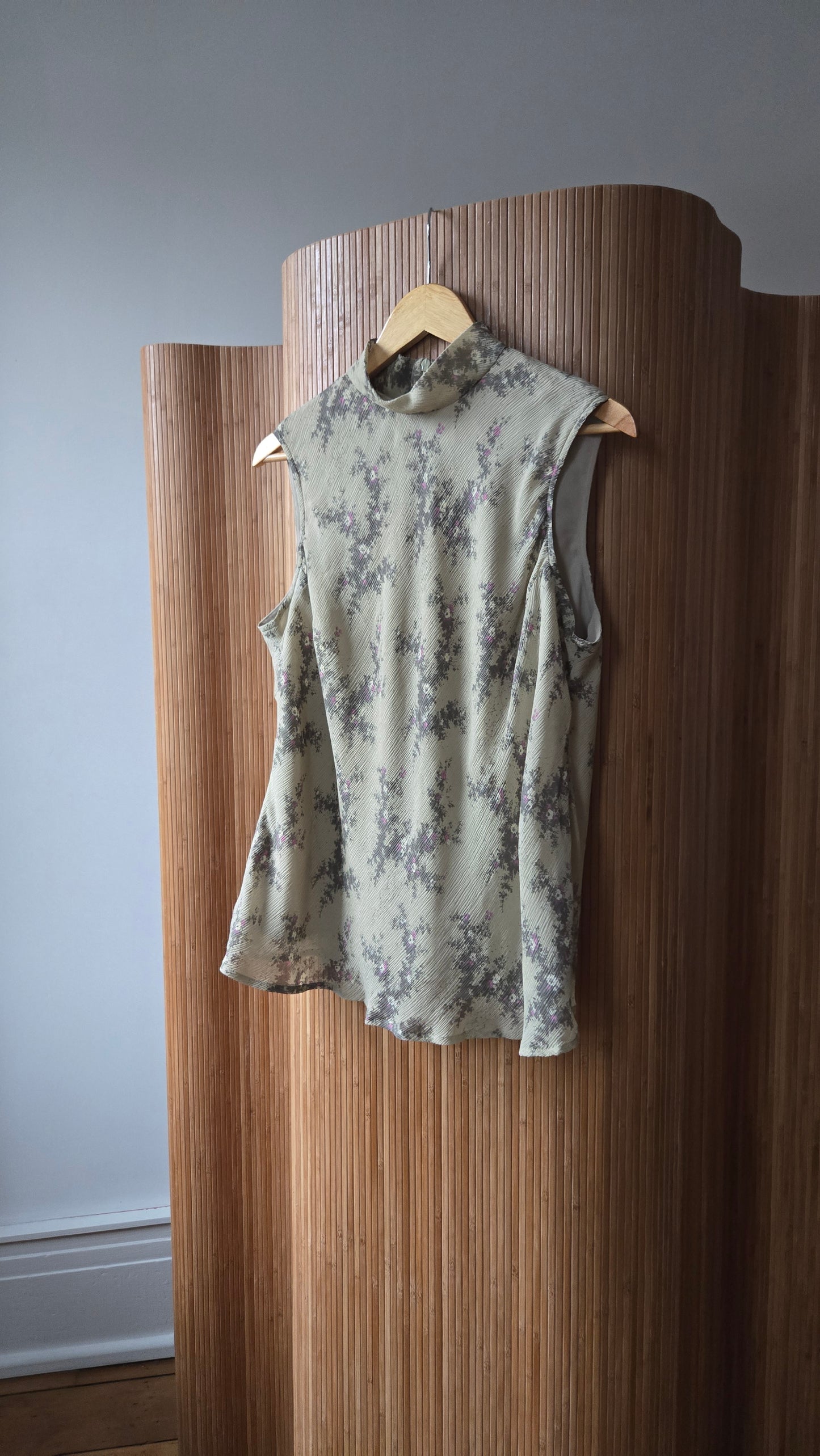 Silk floral bias mock neck