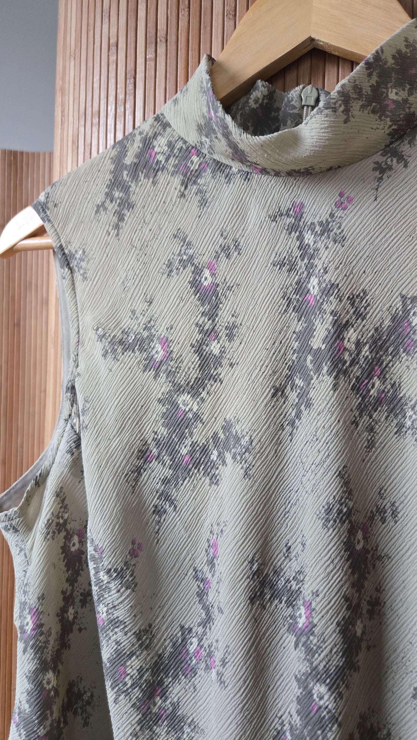 Silk floral bias mock neck