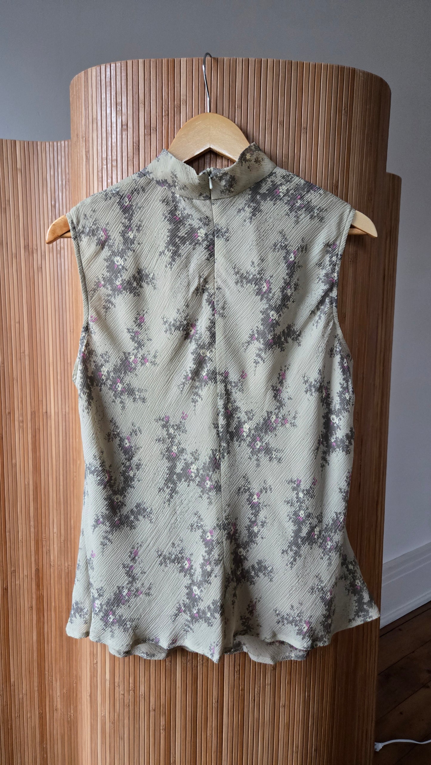 Silk floral bias mock neck