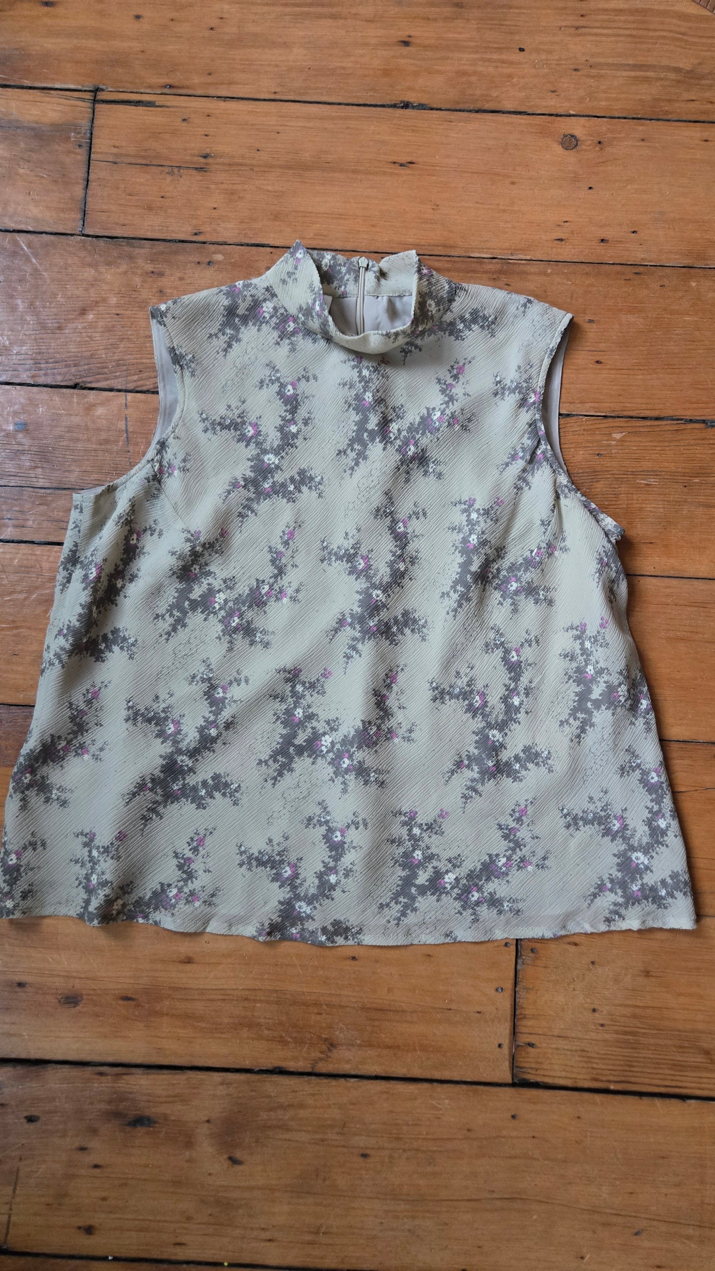 Silk floral bias mock neck