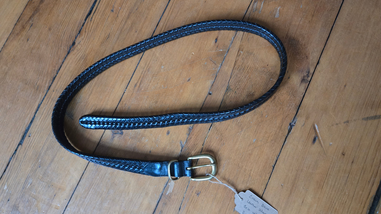 Coach Black Leather Weave Belt w/ Brass Buckle