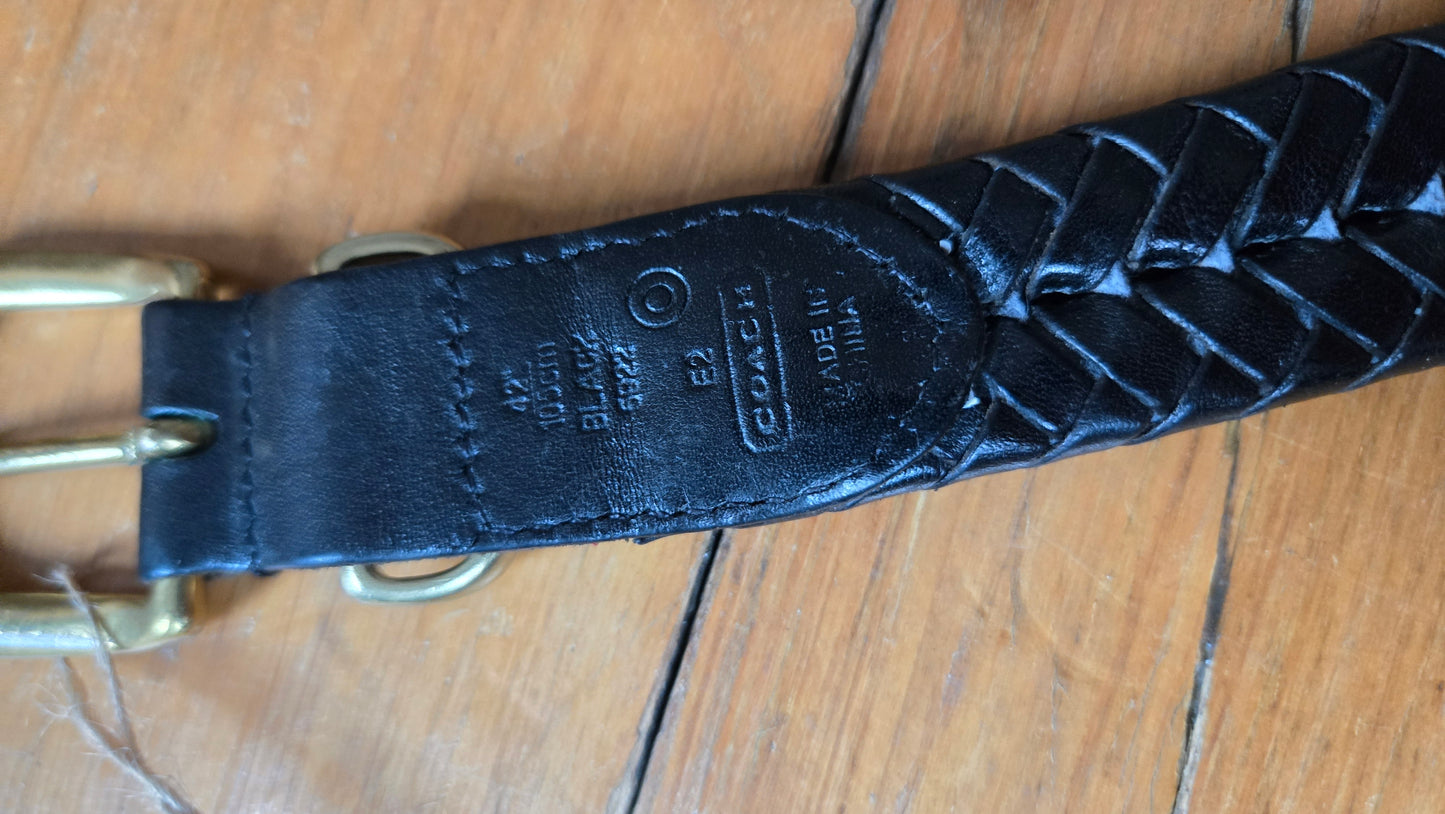 Coach Black Leather Weave Belt w/ Brass Buckle