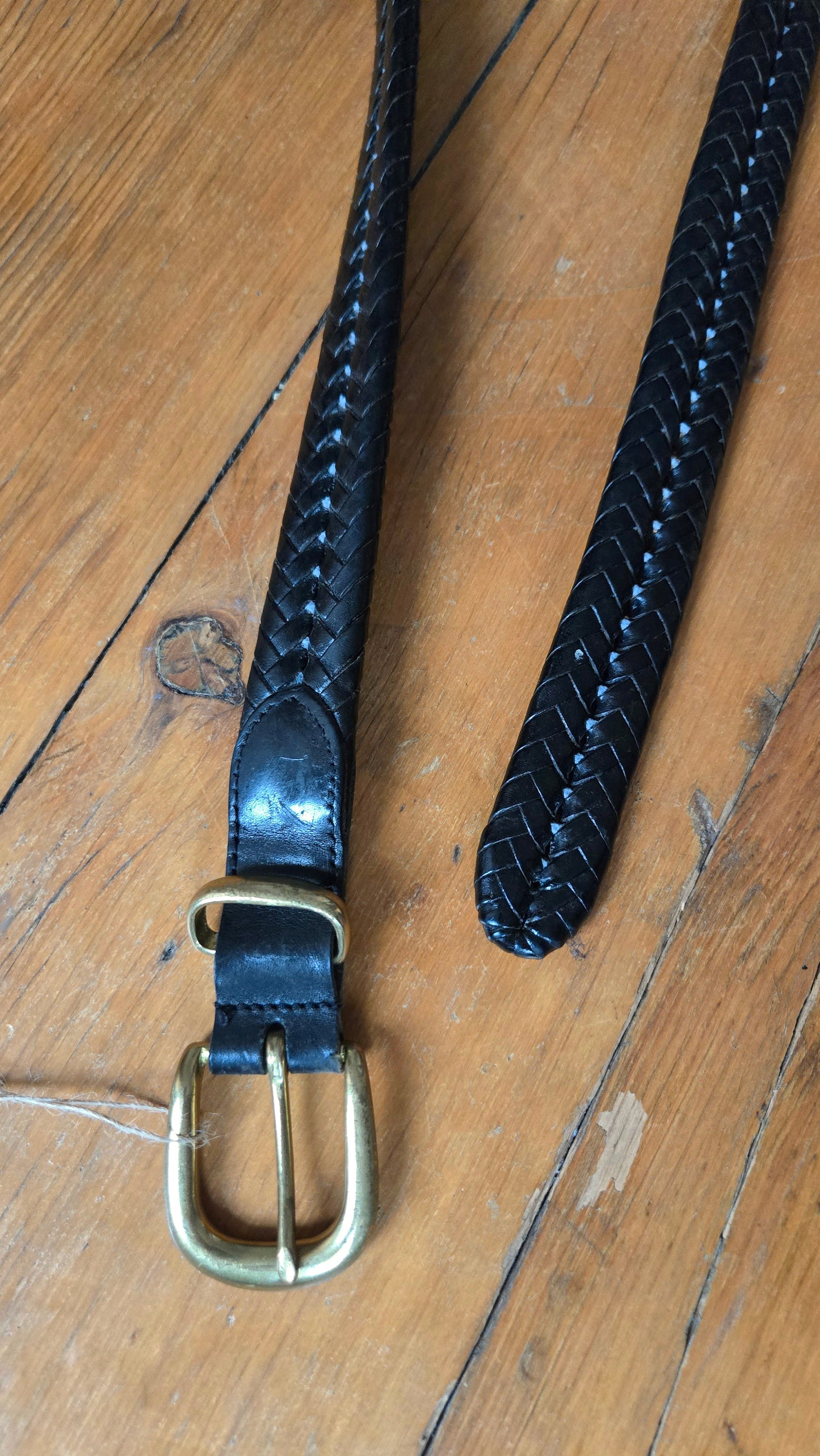 Coach Black Leather Weave Belt w/ Brass Buckle