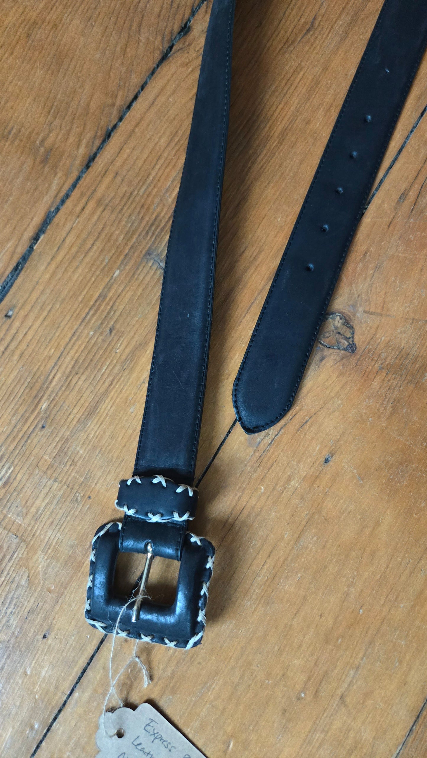 Express black leather belt w contrast stitching