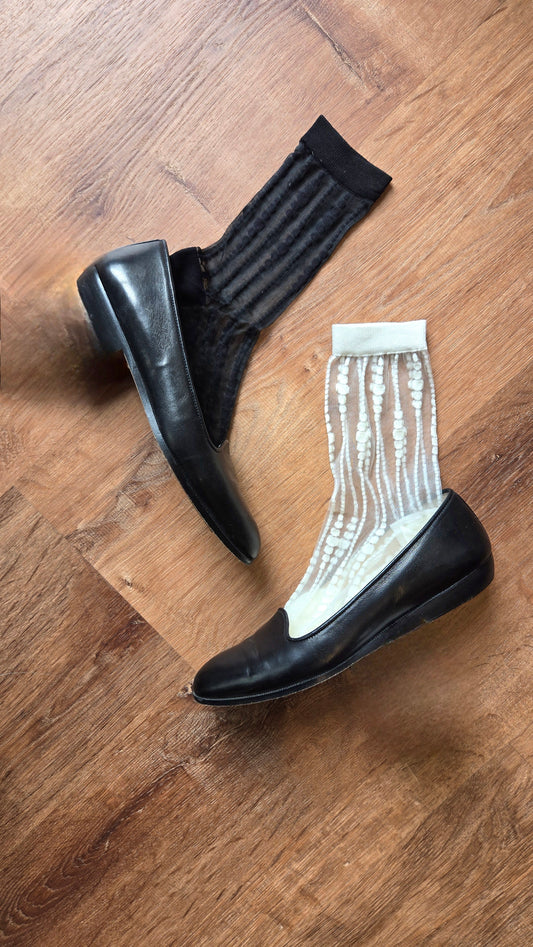 Trendy vertical bar Dots Sheer Mesh Socks: White / M