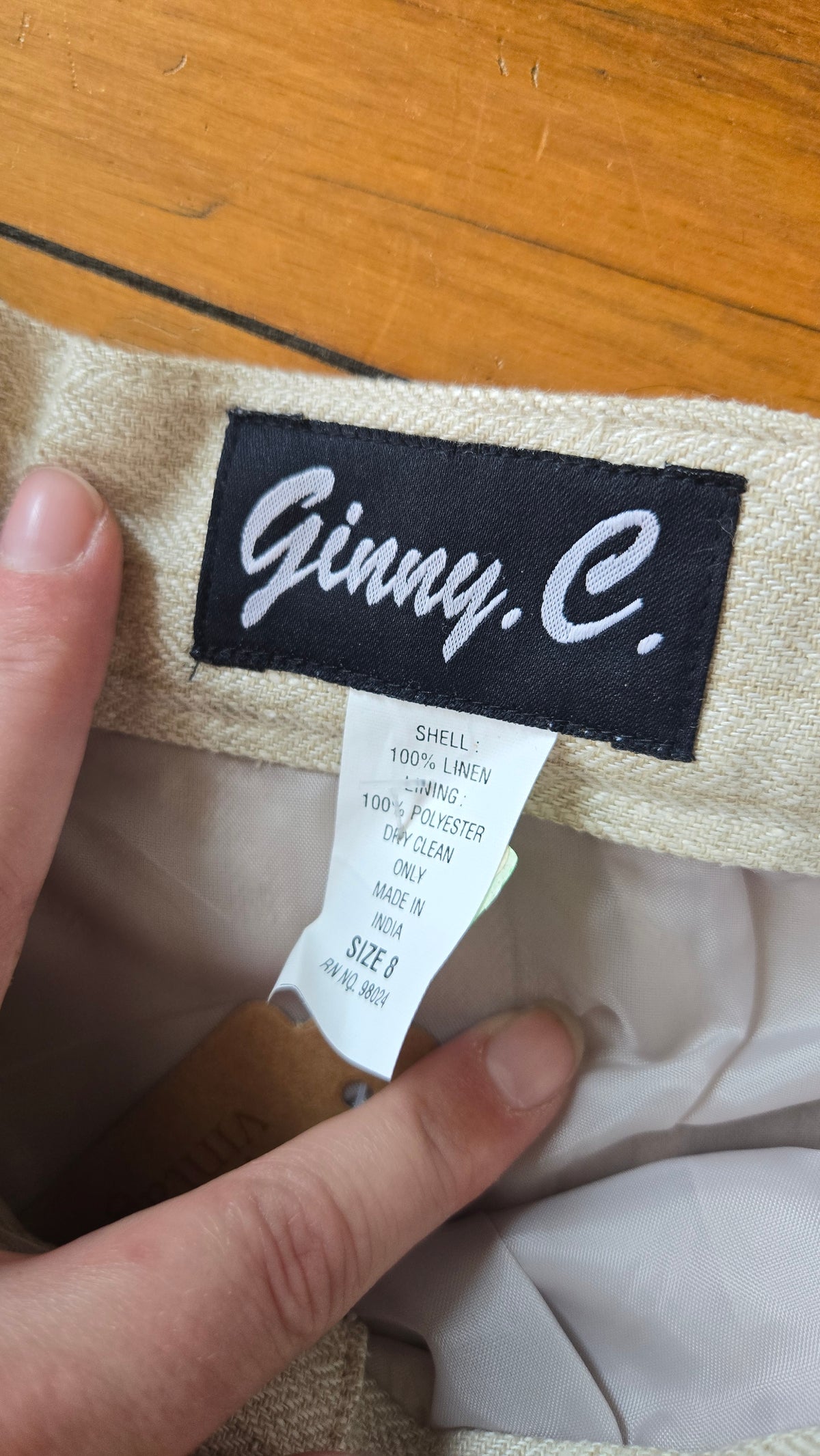 Oatmeal pinstripe linen trousers