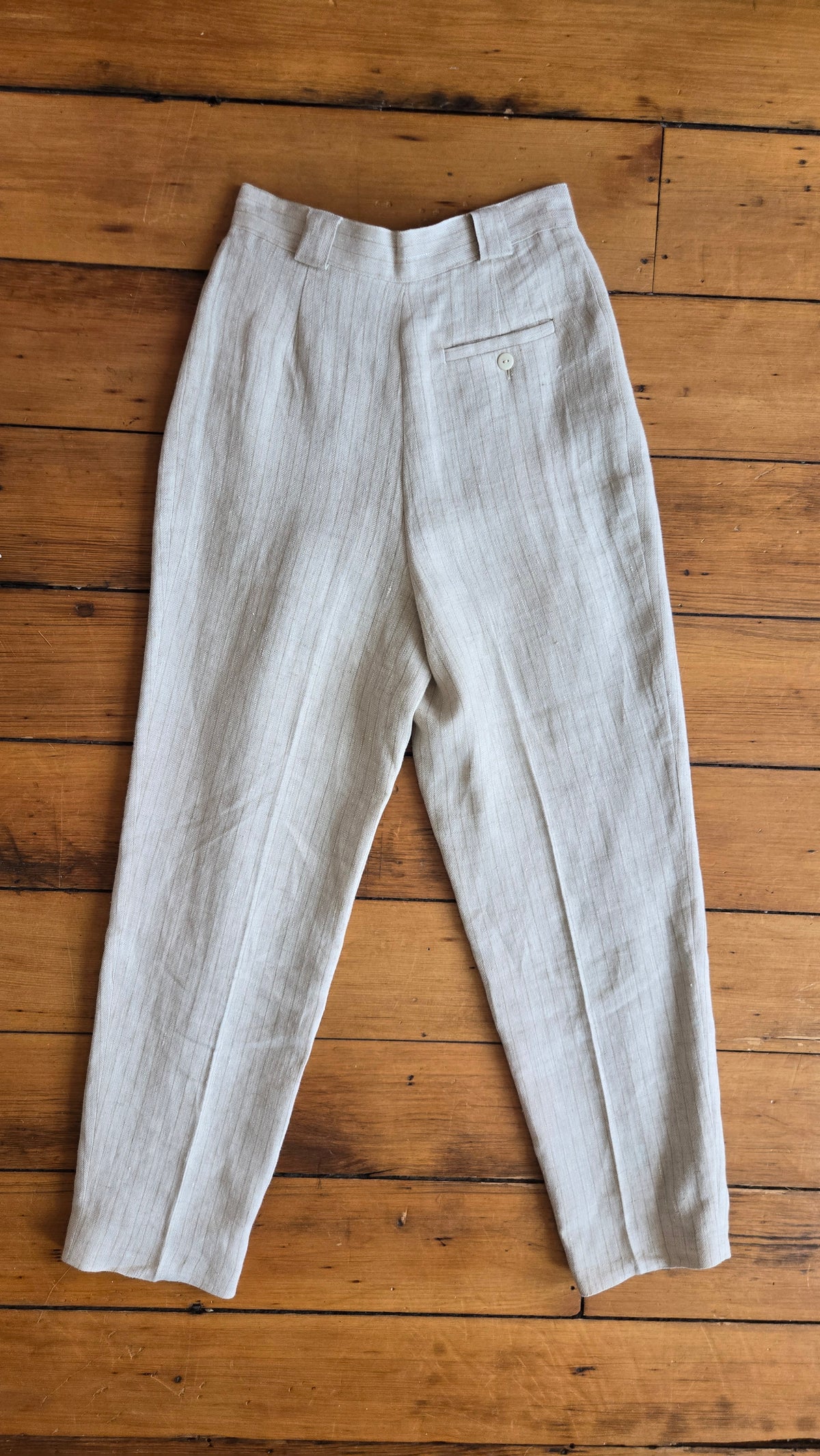 Oatmeal pinstripe linen trousers