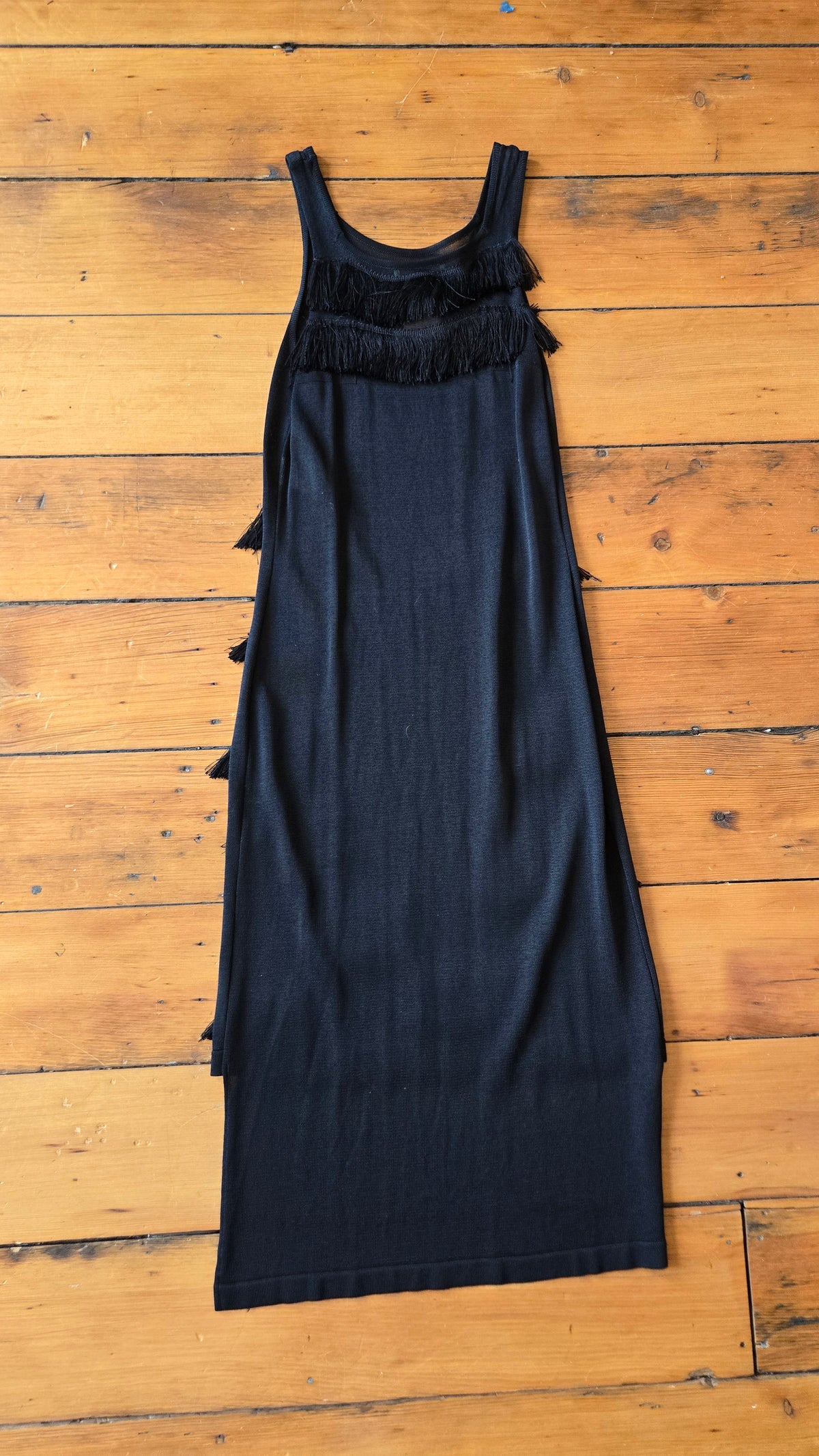 Alberto Makali semi-sheer knit fringe dress