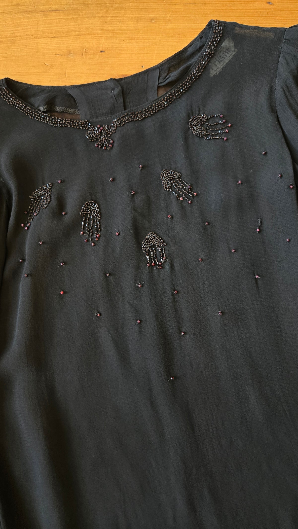 Black sheer beaded top & skirt set