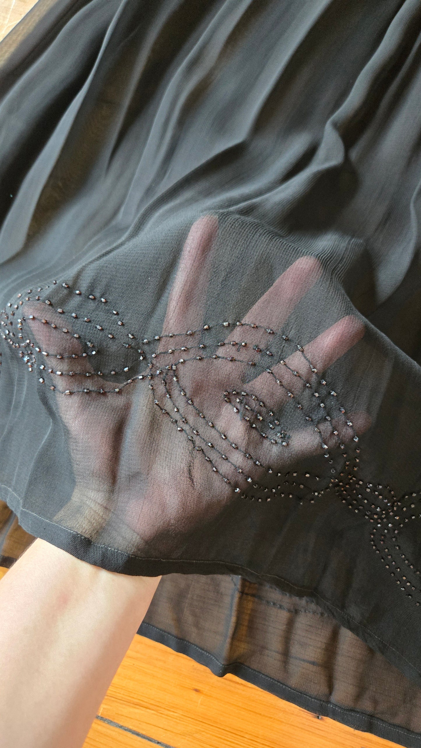 Black sheer beaded top & skirt set