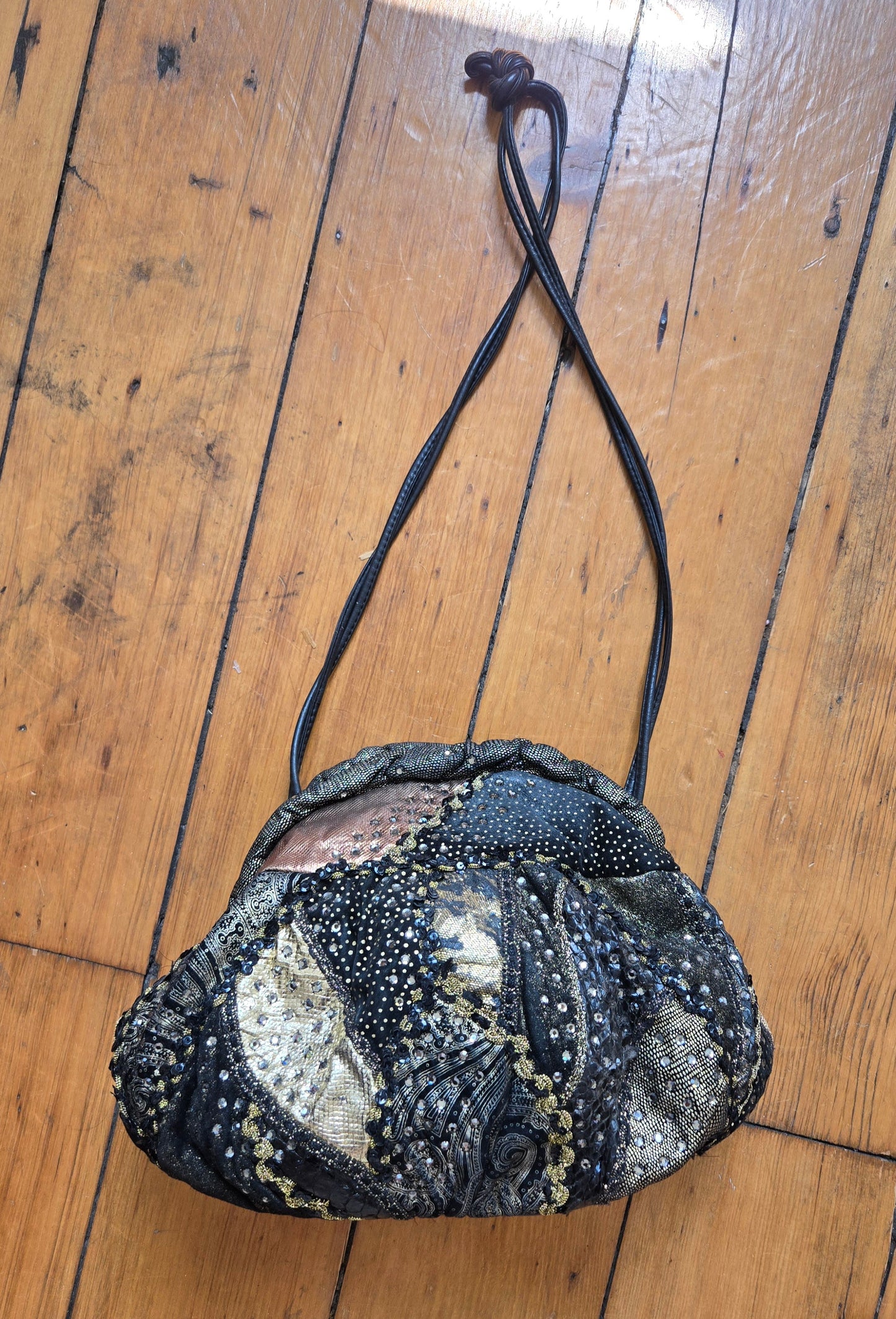 Patchwork leather & rhinestone purse as is