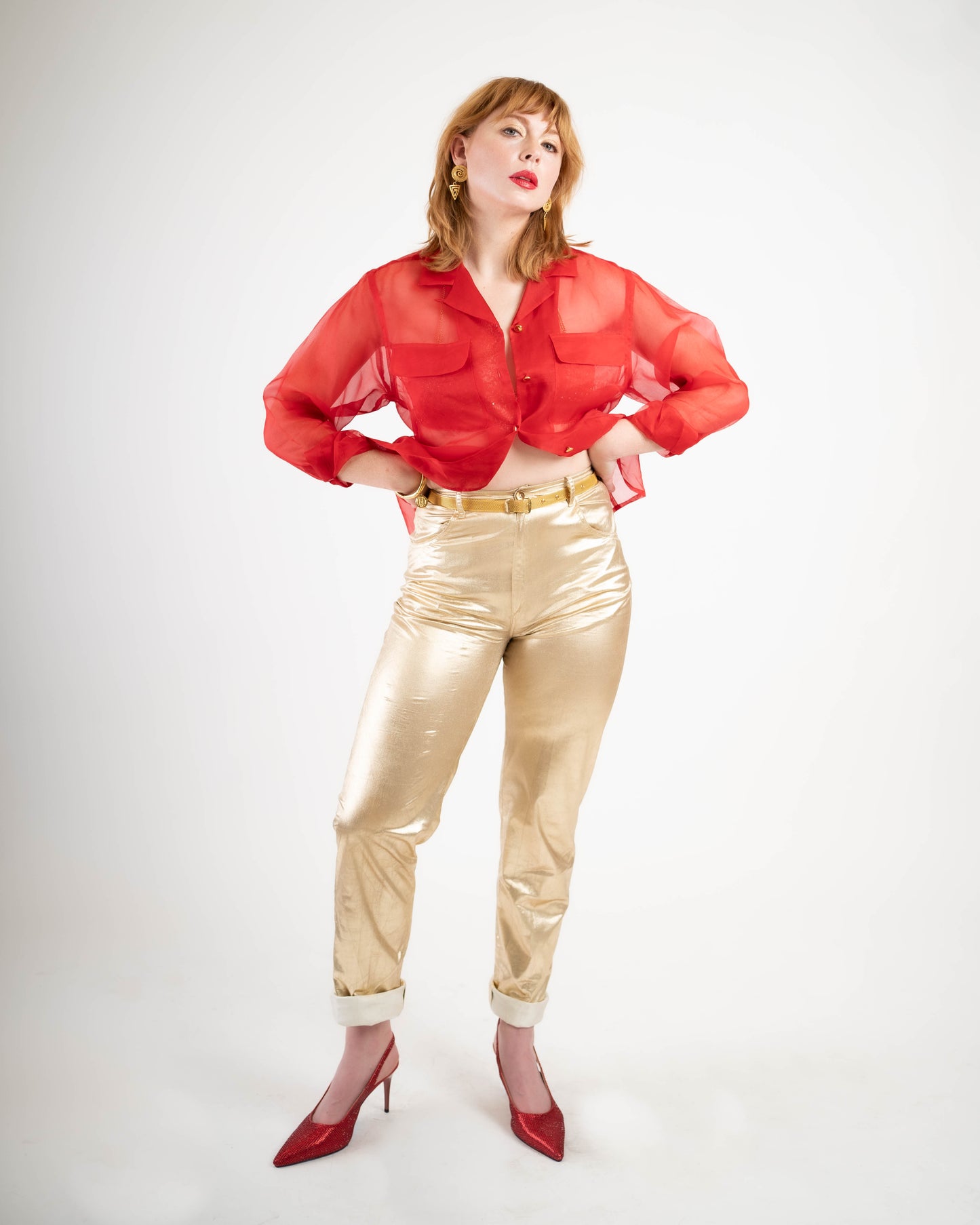 Red sheer silk blouse