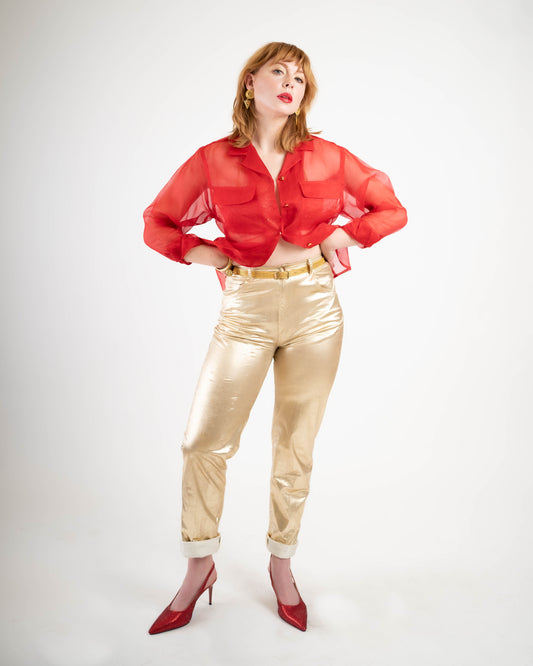 Red sheer silk blouse