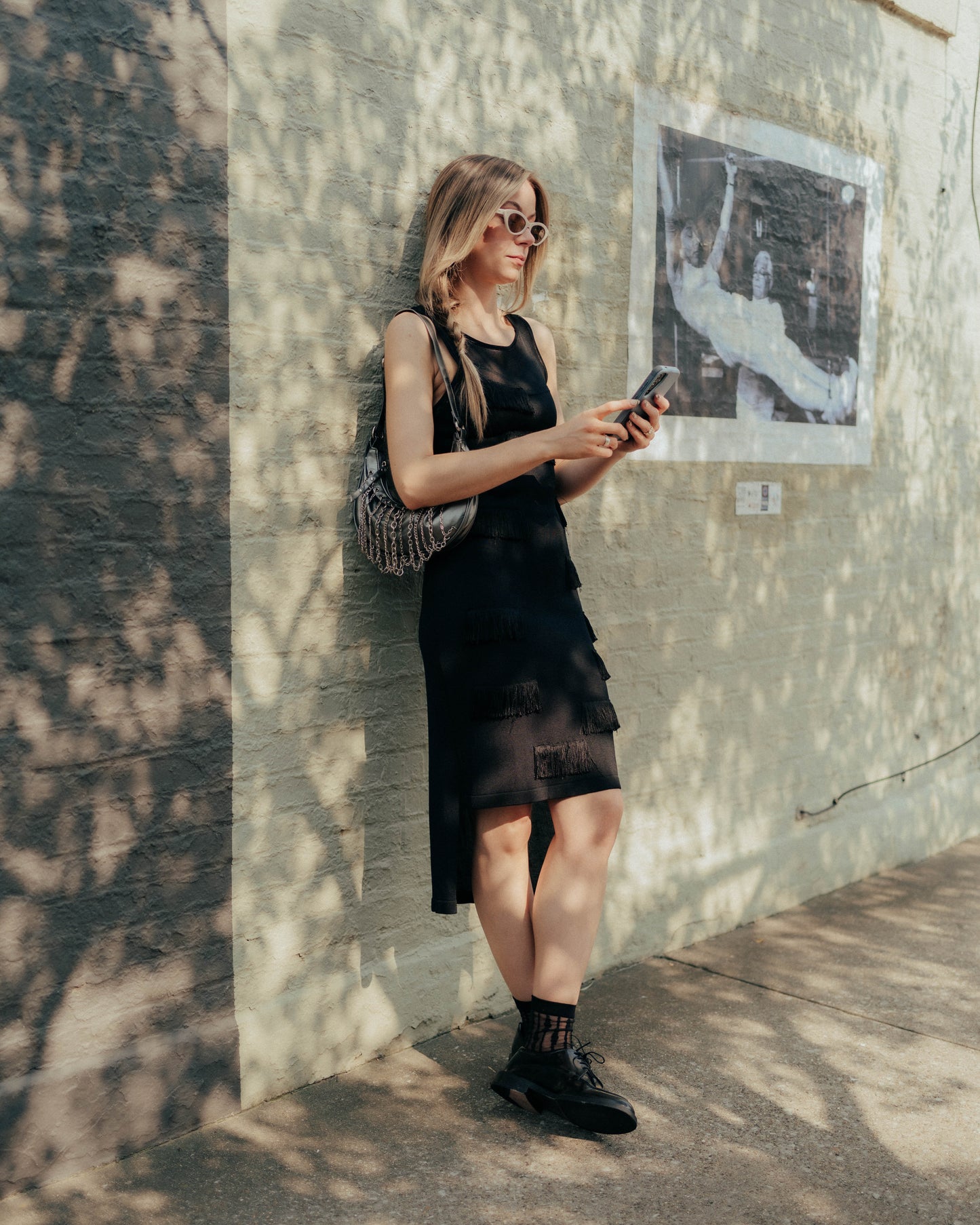 Alberto Makali semi-sheer knit fringe dress