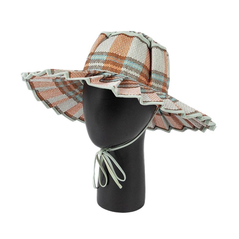 Checkered Straw Sun Hat: Black/navy/green
