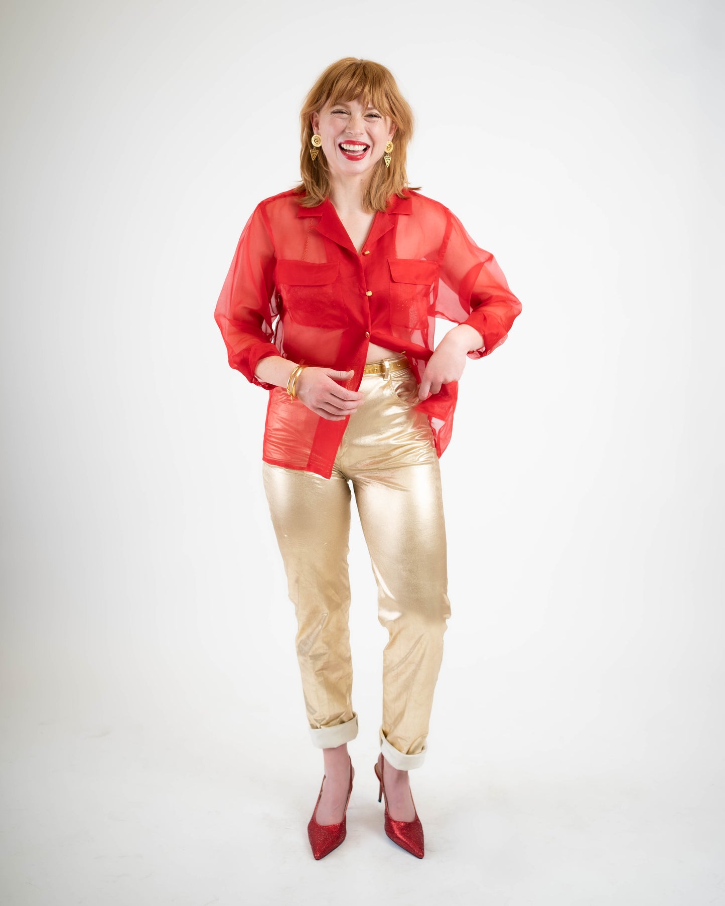 Red sheer silk blouse