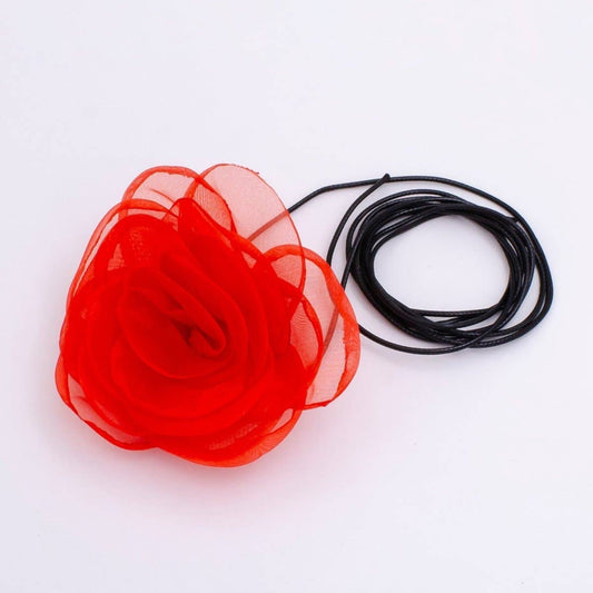 Handmade Red Tulle Rose Necklace