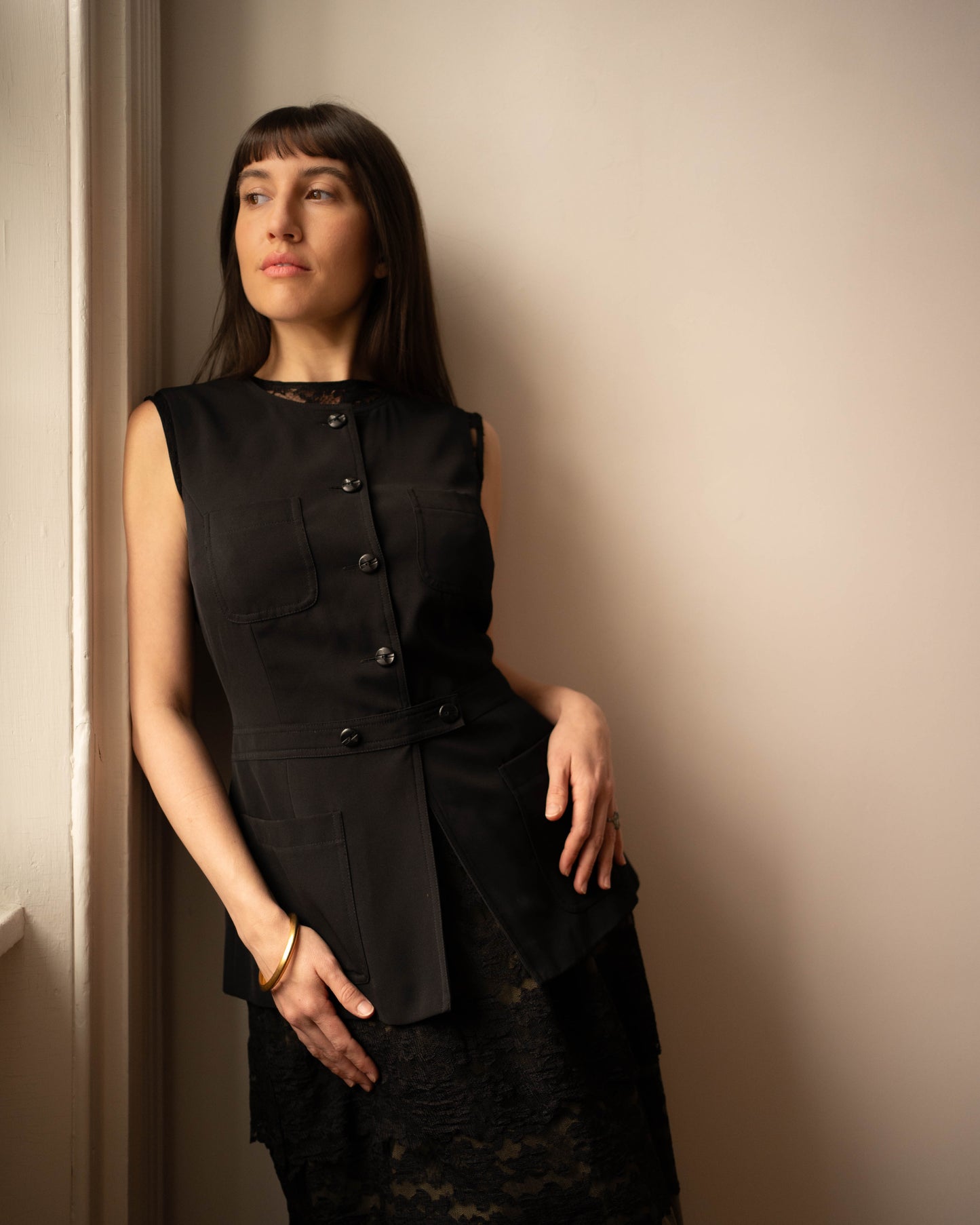 Black crewneck tunic vest