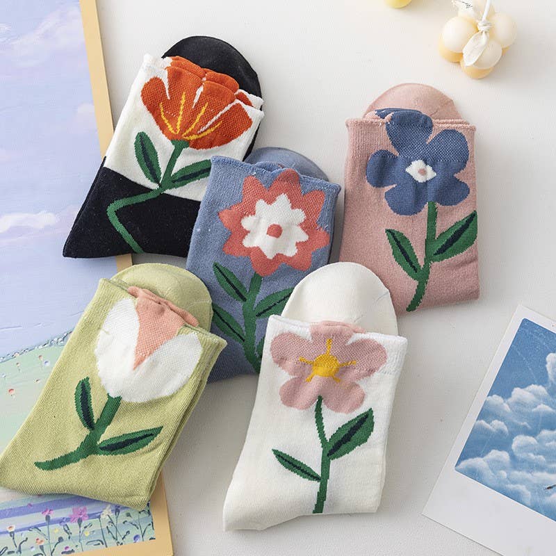 Solid flower-top socks